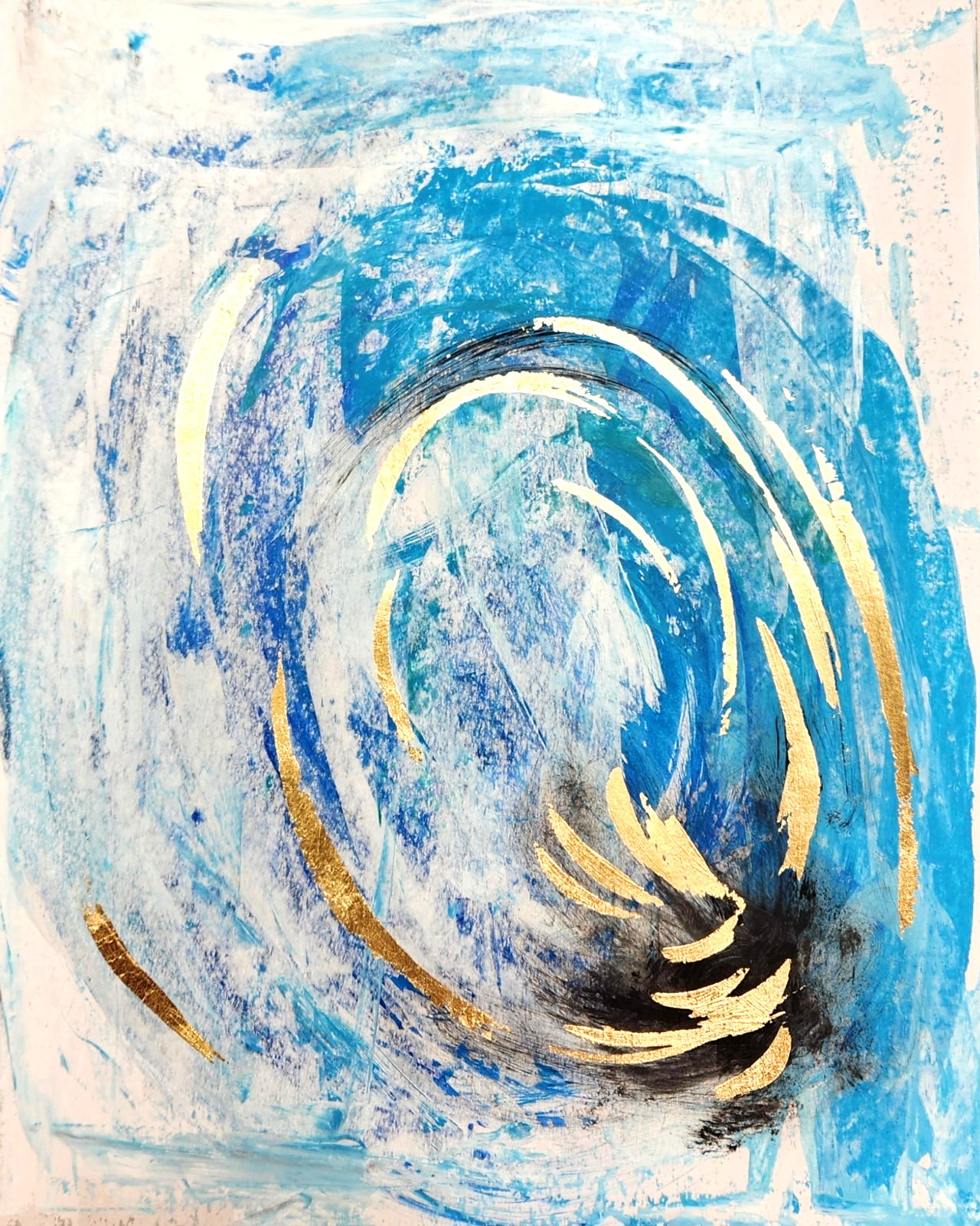 Blue Abstract Painting 11×14 Original Gold Leaf Modern Art on Paper by Isaksen