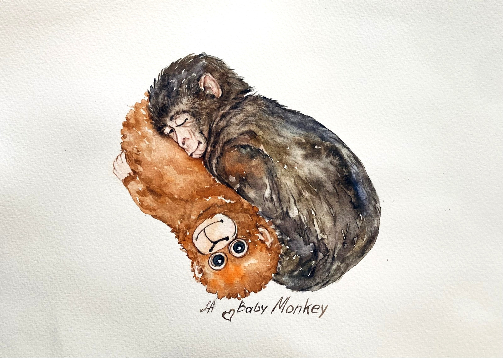 Baby Monkey Original Watercolor Painting Monkey Punch