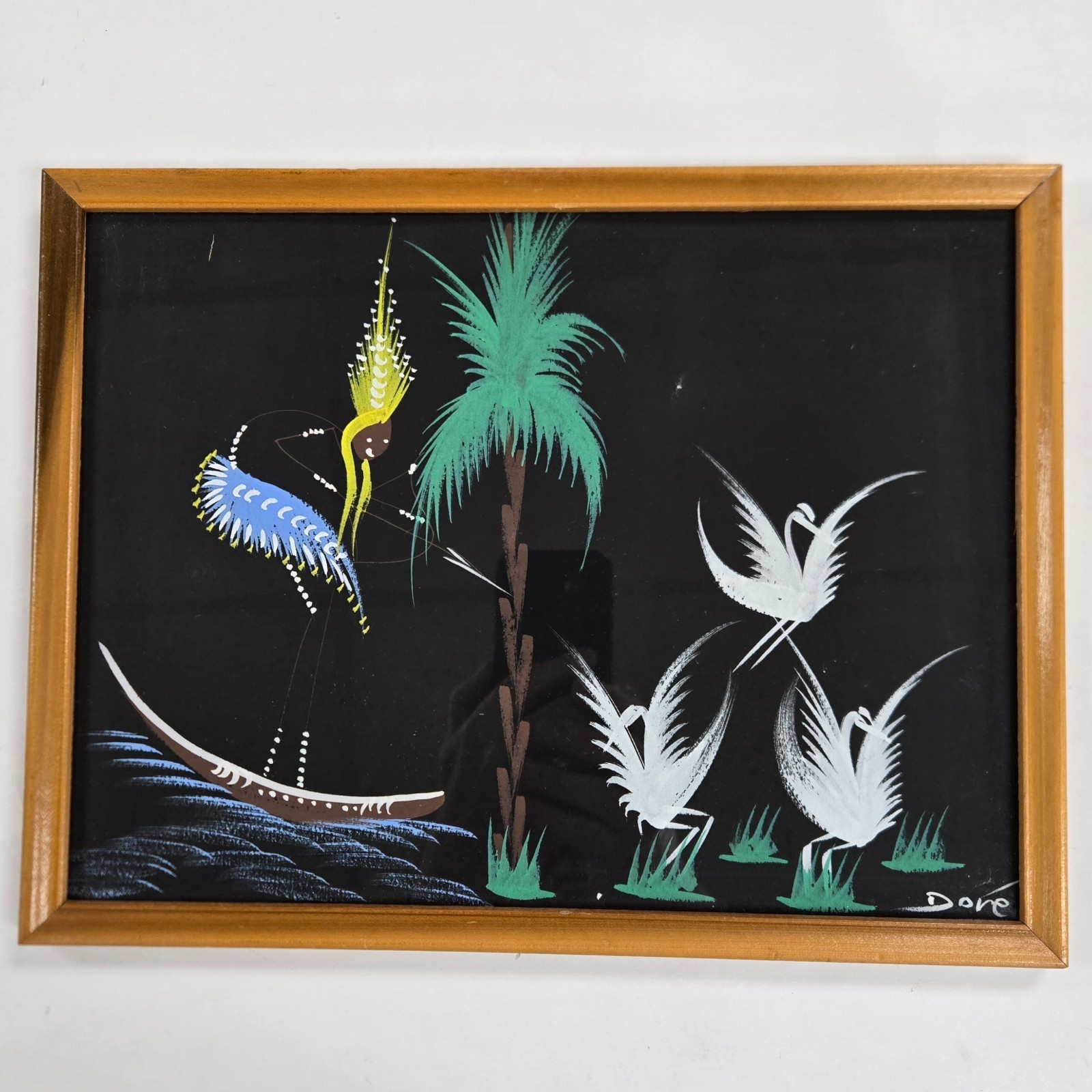 4 MCM Congo Framed Souvenir 12″x9″ Gouache Paintings ~ 1950s/60s, Signed By Doré