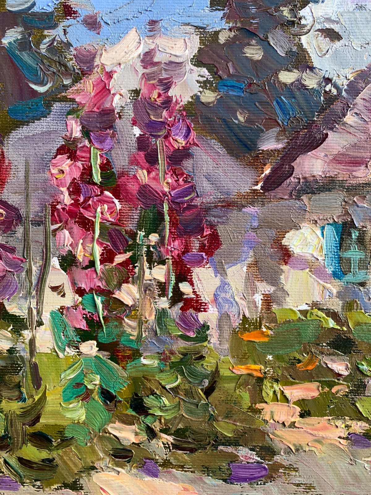 Oil painting Rural garden Ukrainian painter canvas Unframed original landscape