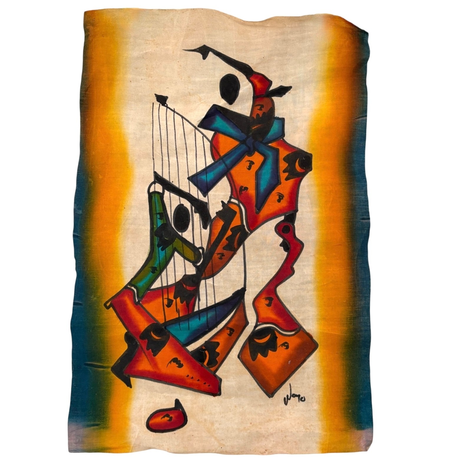 art batik painting Man with Harp 16.5″ x 24.5″ on cotton canvas