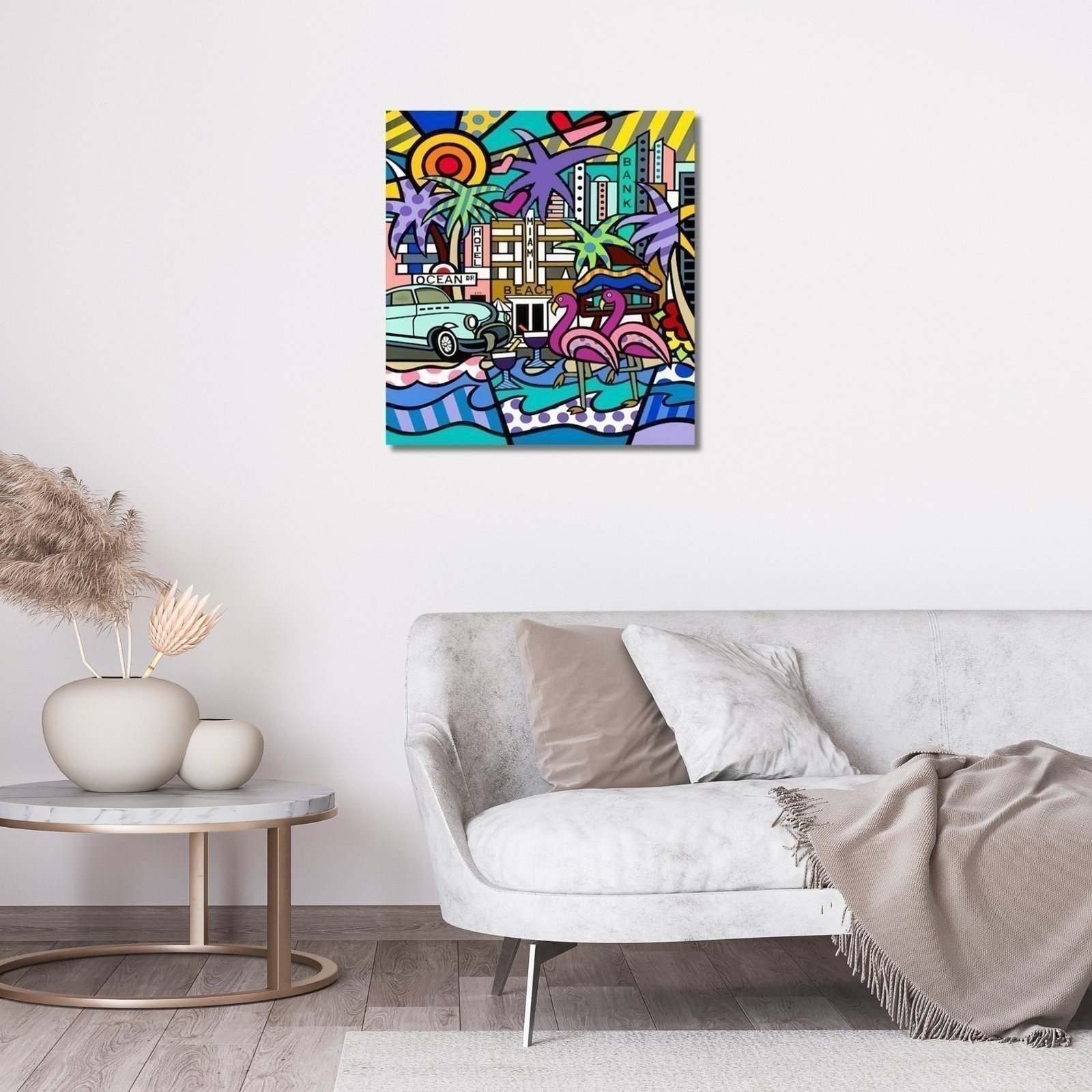 Miami Beach, Acrylic Painting, Stretched Canvas, Wall Art by Jozza 36″ x 42″ x 1