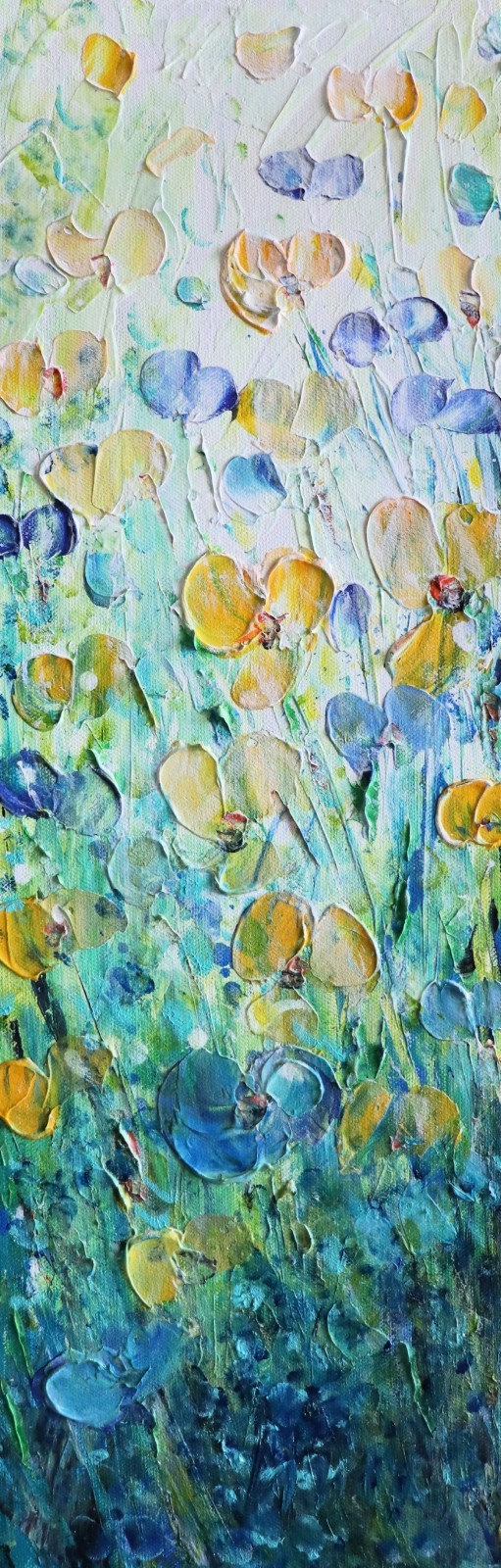 Original Textured Wildflower Painting 8×24 Floral Canvas Art Blue Yellow Flowers