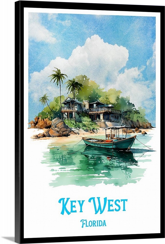Key West Florida Retro Travel Poster, Canvas Or Framed 1930s Vintage