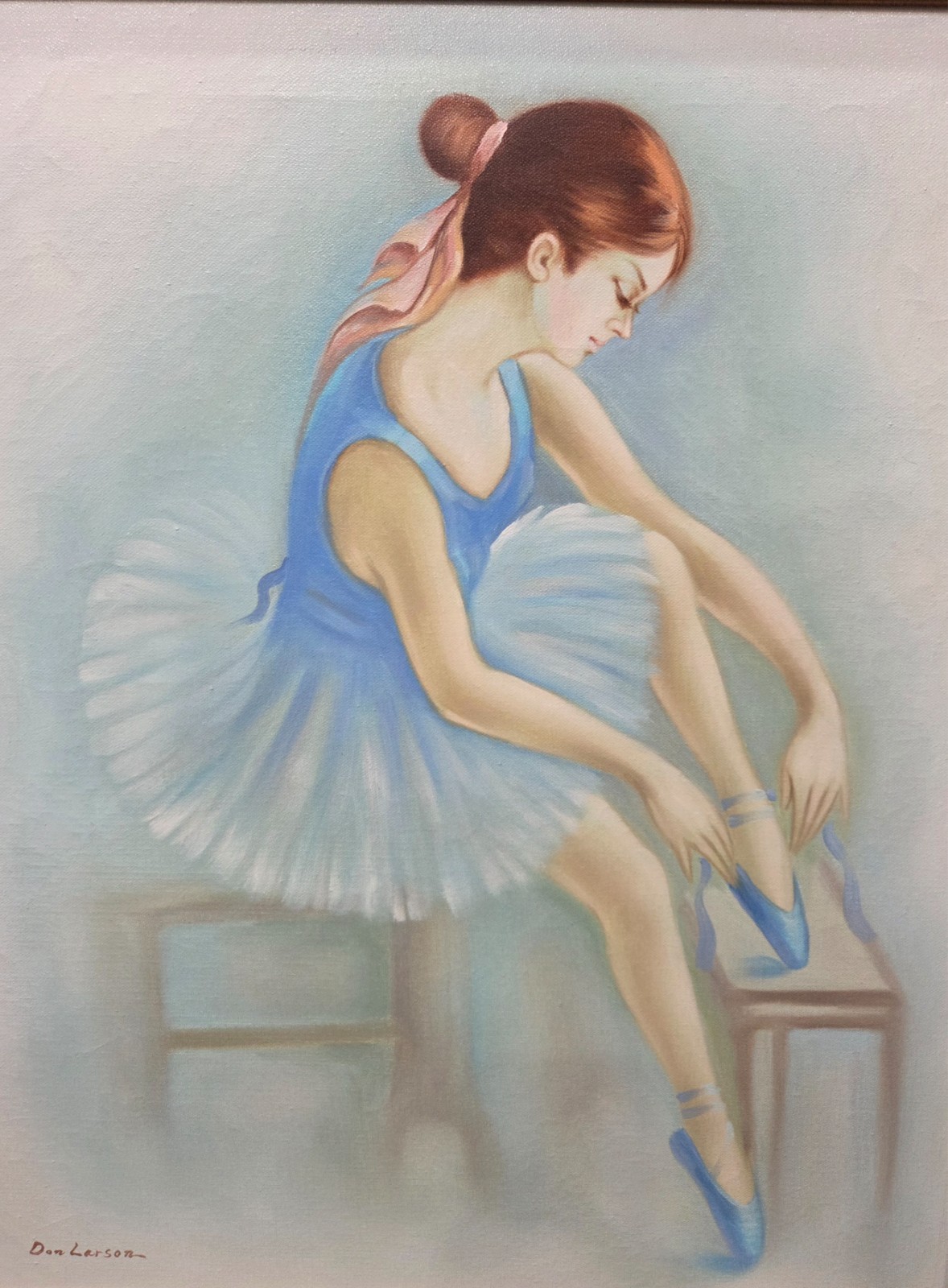 Ballet Dancer Original Framed 1980s Ballerina Oil Painting by Artist Don Larson