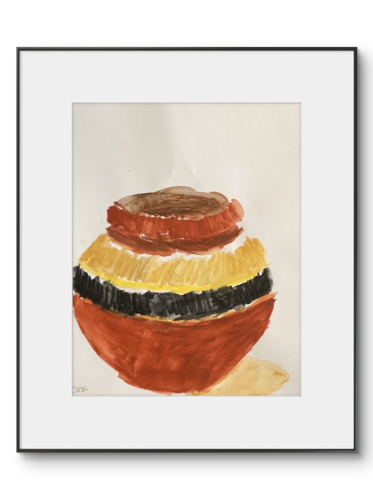 African Pottery Still Life Original Art Kitchen Tool 11×14 Paper