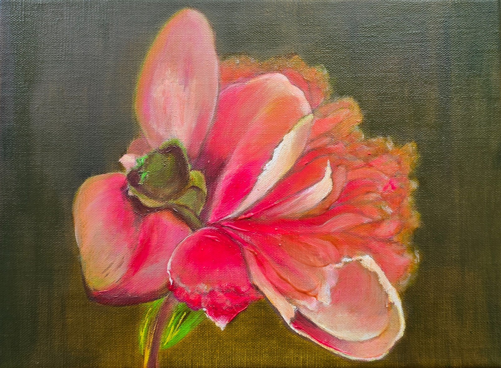 Hot Pink Bright Fuschia Peony Classical Realism Still Life Small Artwork