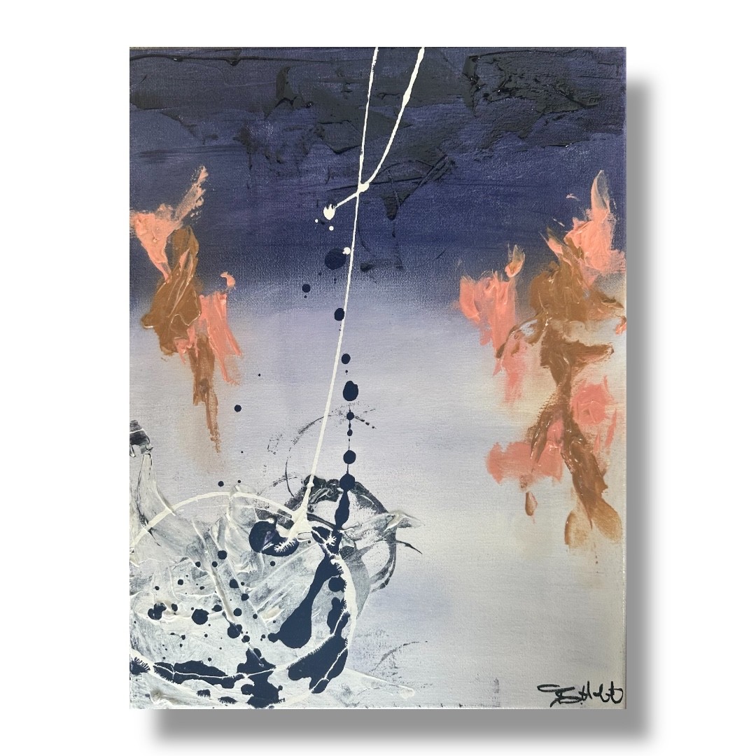Original Abstract Painting on canvas -Blue, Brown 12×16, 050 – Out of a Dream