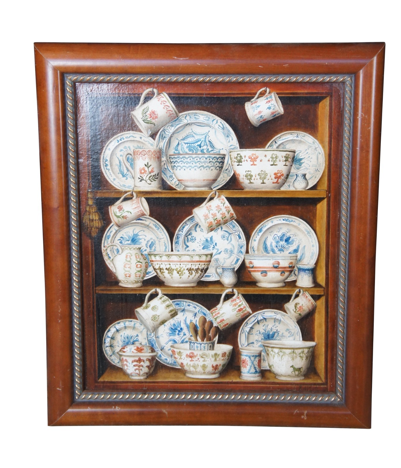 Fabrice De Villeneuve Trompe l’Oeuil China Cupboard Still Life Oil Painting 19″
