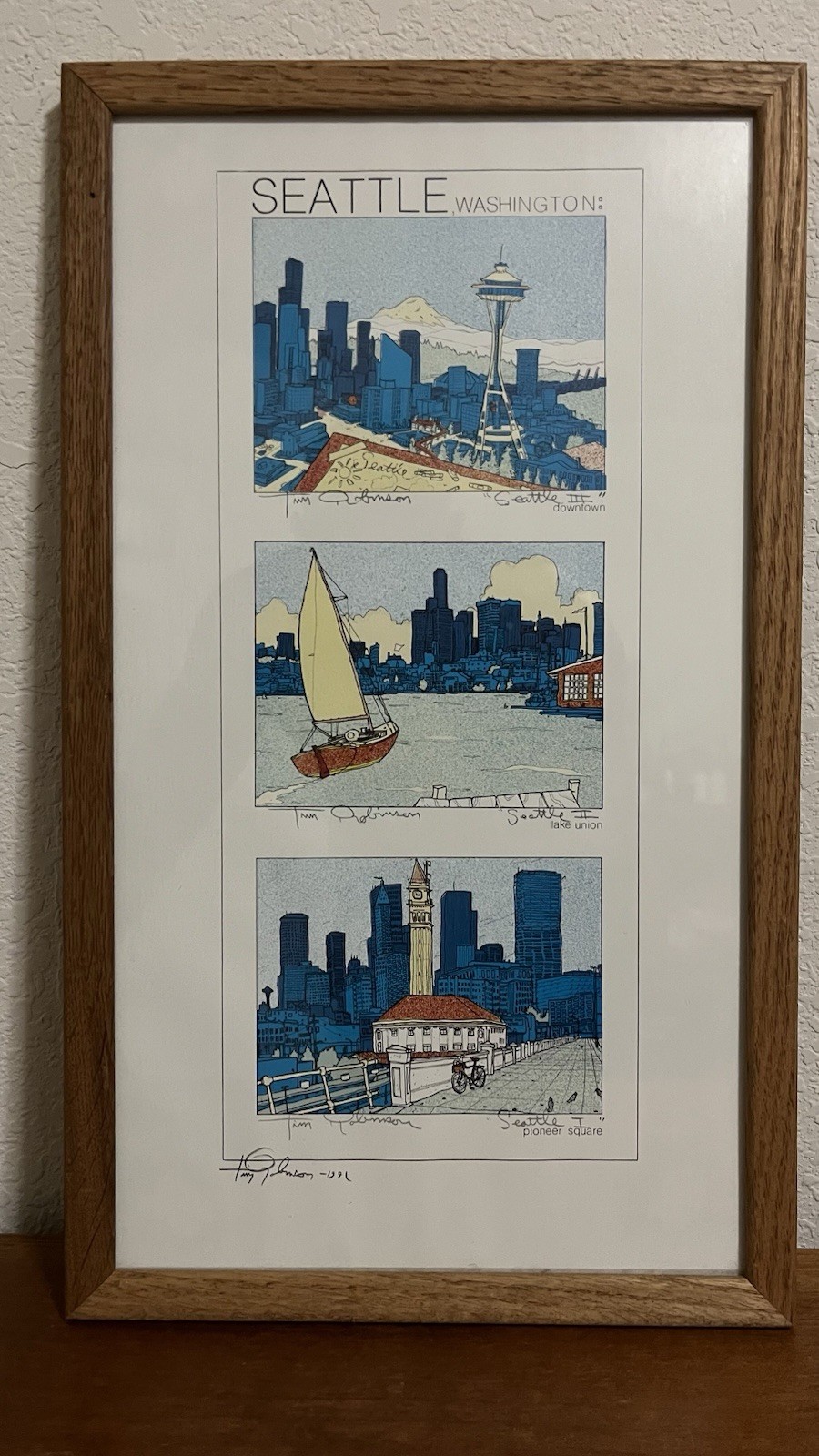Tim Robinson Print SEATTLE Signed Space Needle Lake Union Downtown PioneerSquare