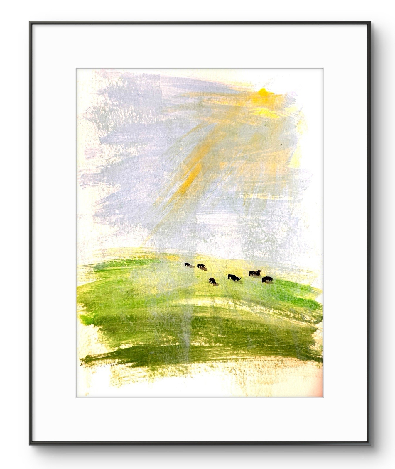 Original Abstract Expressionism 9×12 Cows Landscape Handmade Unique Signed Art