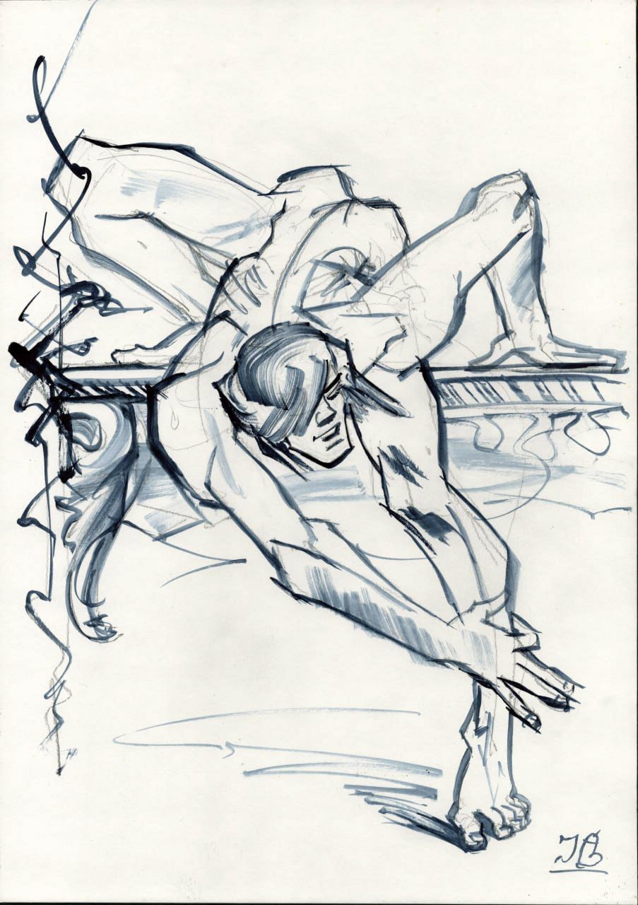 Art Gay Erotic Watercolor «Mowgli 2» 16,5- 11,6 in . I.Bubentcov
