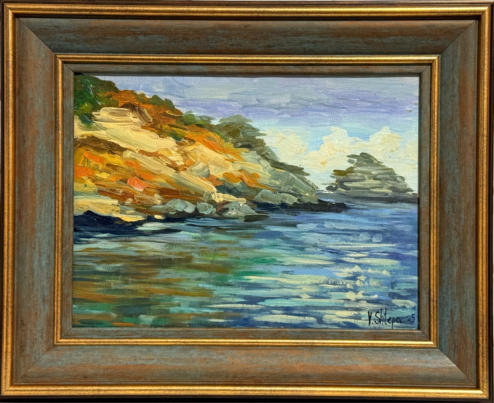 Seascape Original Oil Painting Mountains Art Nautical Plein Air 11x14in FRAMED