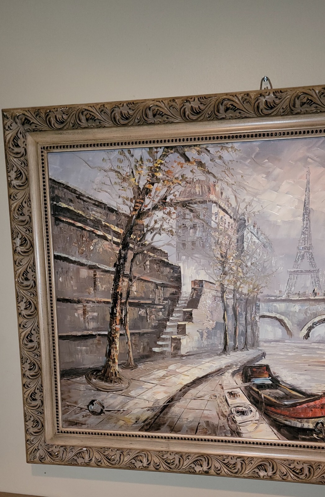VINTAGE FRENCH SCENERY OF Parir Eiffel TOWER OIL ON CANVAS PAINTING SIGNED O