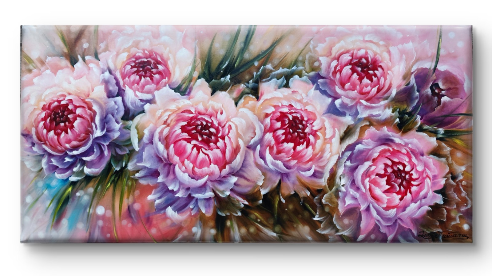 100% Original Oil Painting 23×48″Artwork Bright Peonies Spring flowers Peony Art