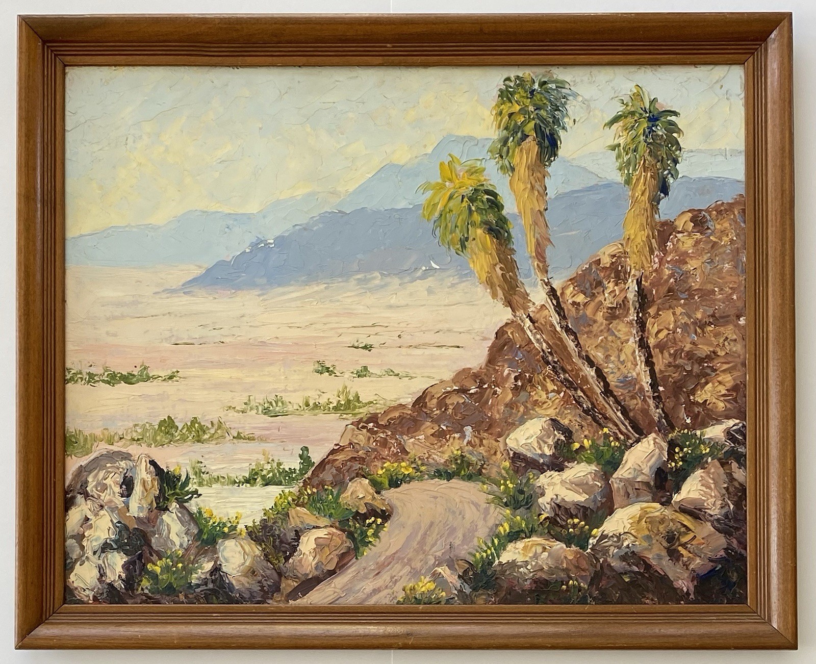 ATQ VTG Plein Air California Desert Palm Rock Landscape Impressionism Painting