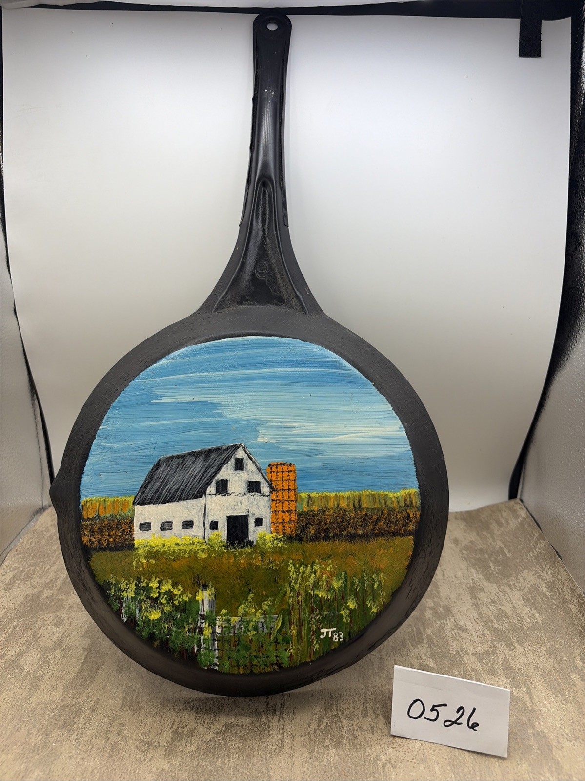 Vtg Country Farm Barn Kitchen Metal Tole Painted Fry pan Rustic Primitive Decor