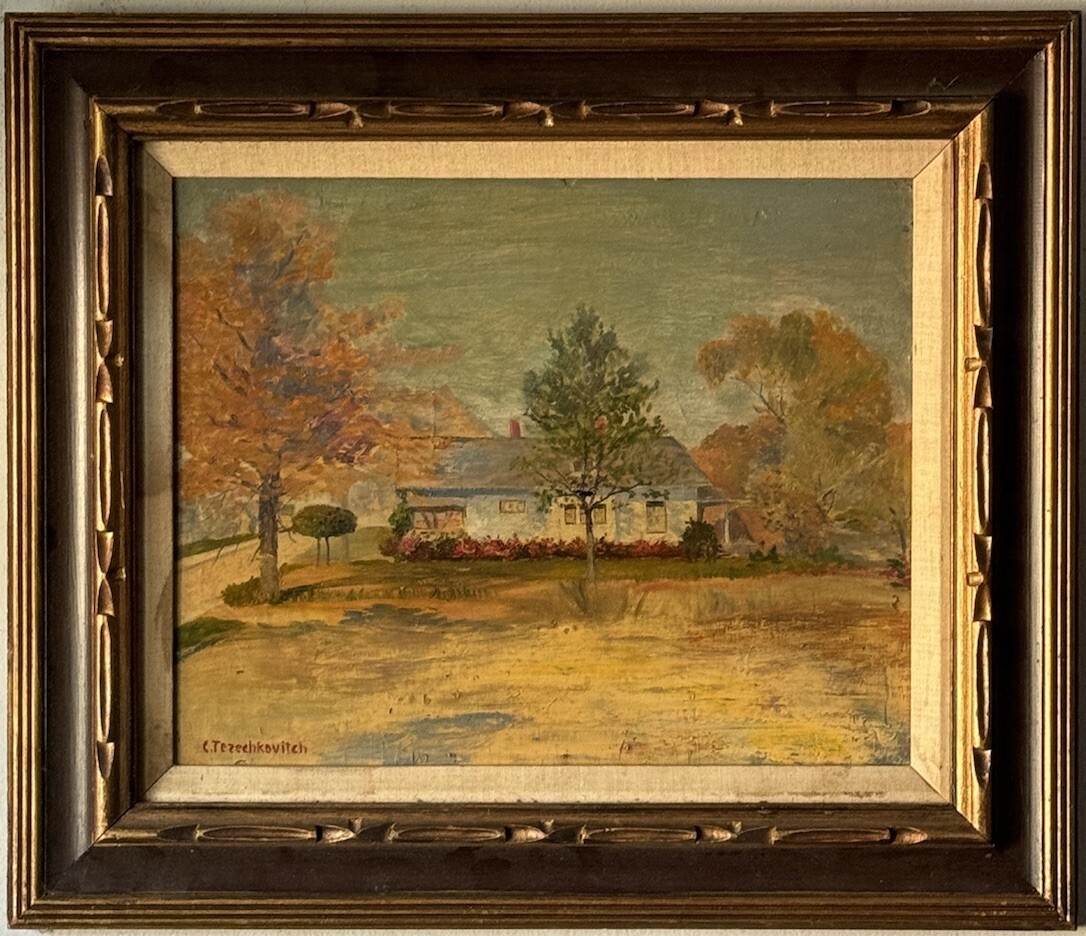 CONSTANTIN TERECHKOVITCH ANTIQUE PLEIN AIR LANDSCAPE OIL PAINTING OLD 1950s