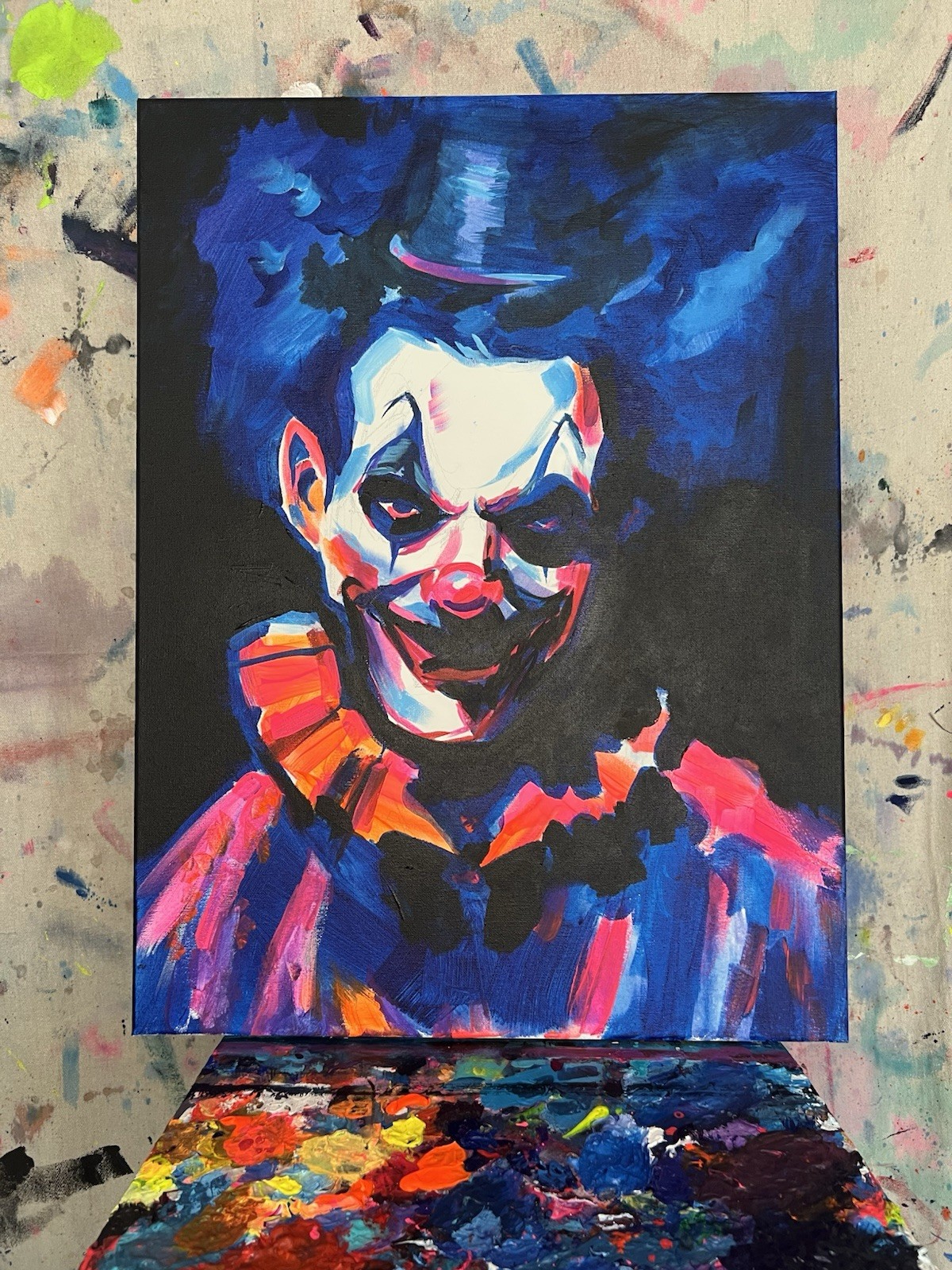 Killer Clown Original Handmade Painting On Canvas By Artist Eli Hyder Fine Art
