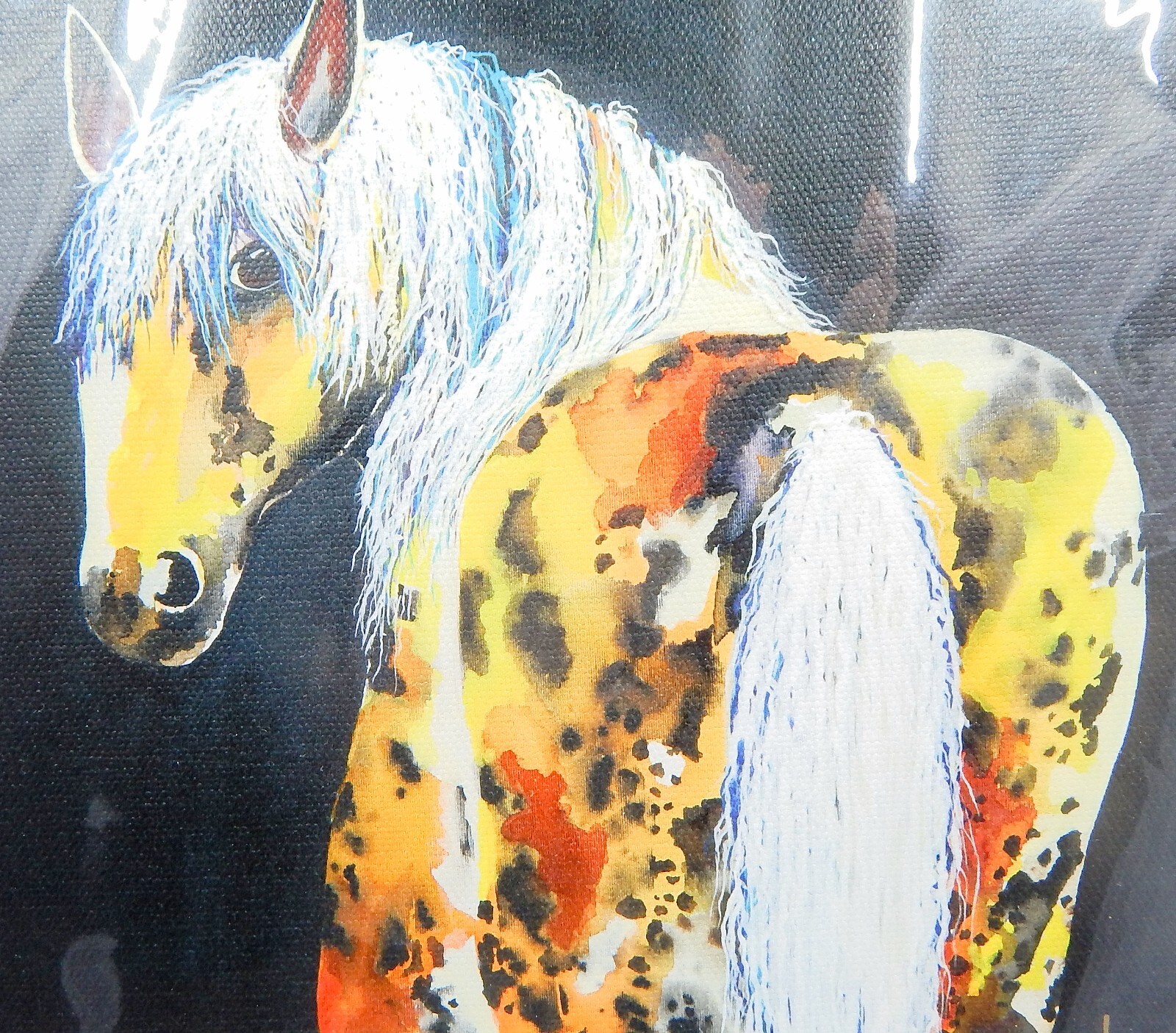 Painted Pony on Indigo Mini Giclee on Canvas 8×8 Clara Nilles