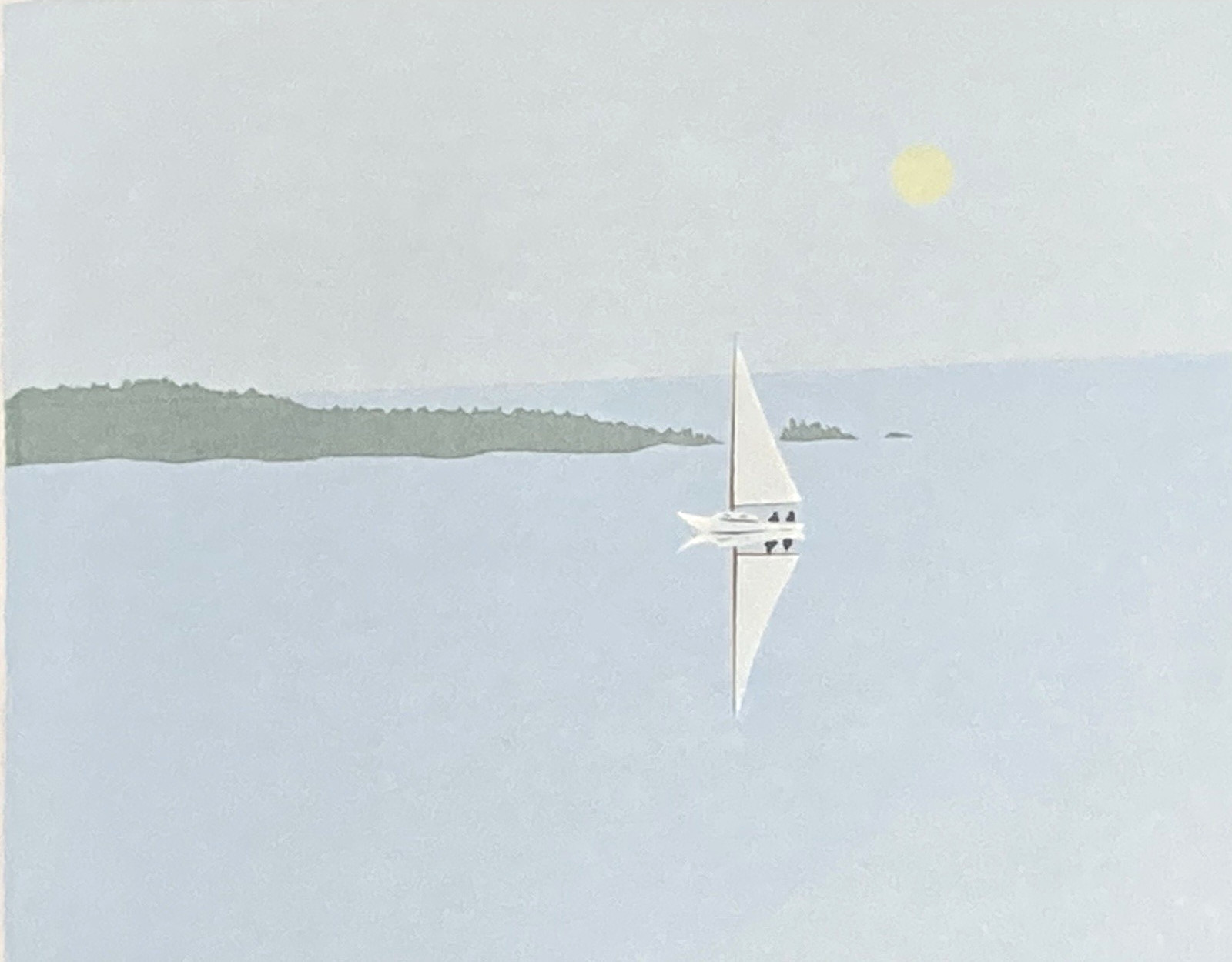 Artist L Hoglund Awesome Print #63/150 Title»Fog» View from Two in a SailBoat