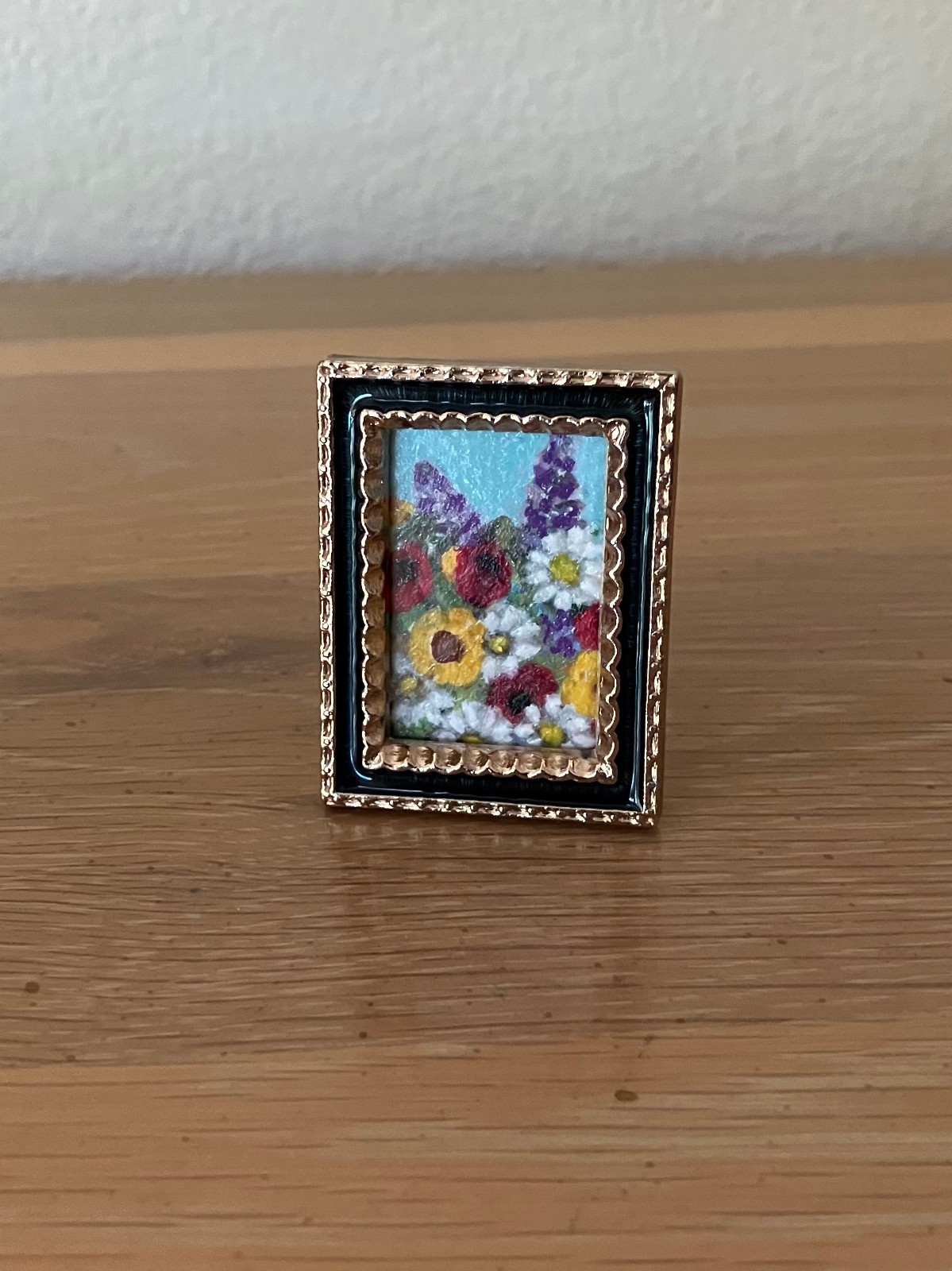 Original MINIATURE Watercolor Painting in VTG Metal Frame; Flowers; 1 – 1/2 x 2″