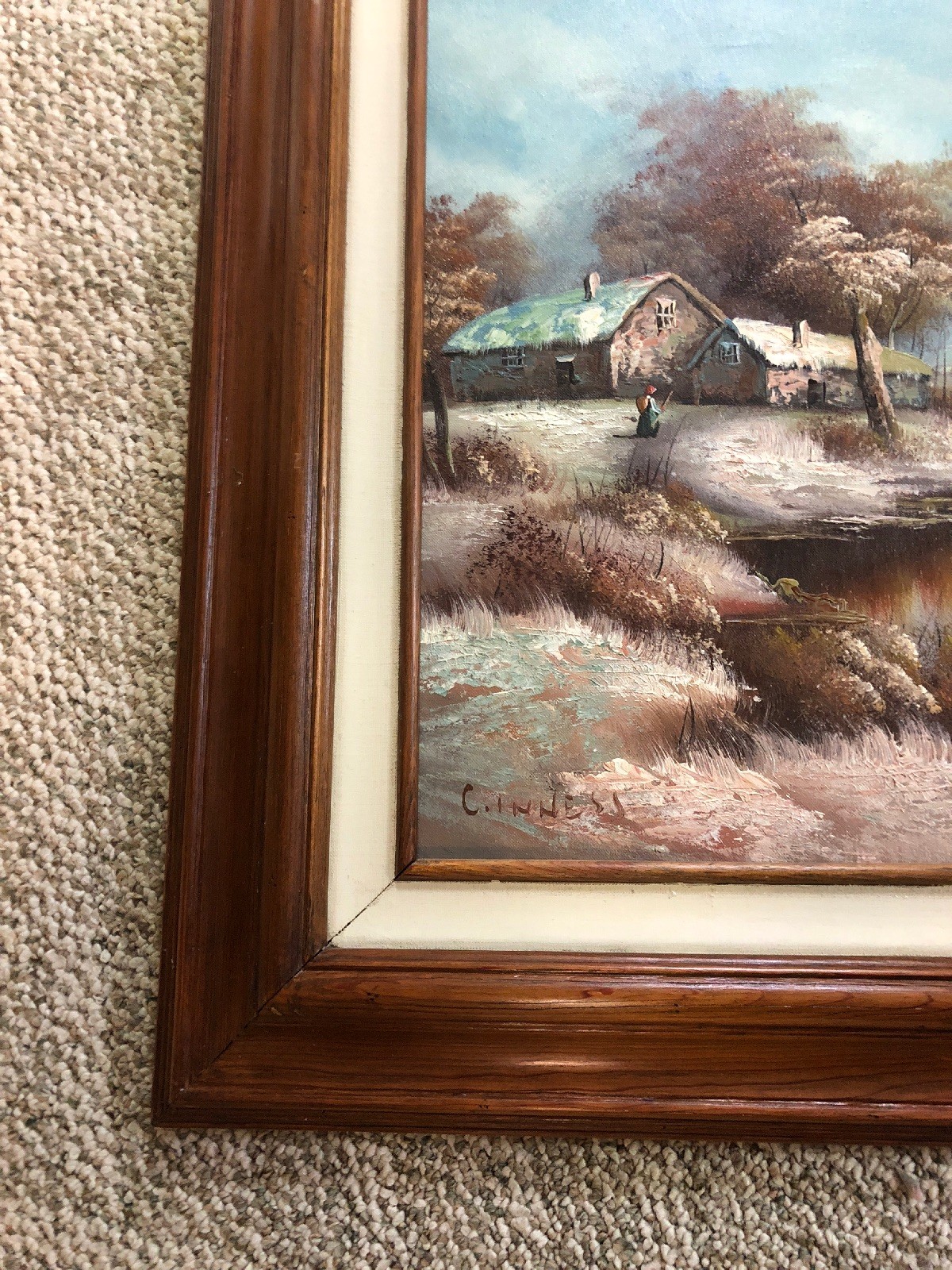 Original C. Inness ,Large landscape painting, Clara Inness Framed 33” x 45”