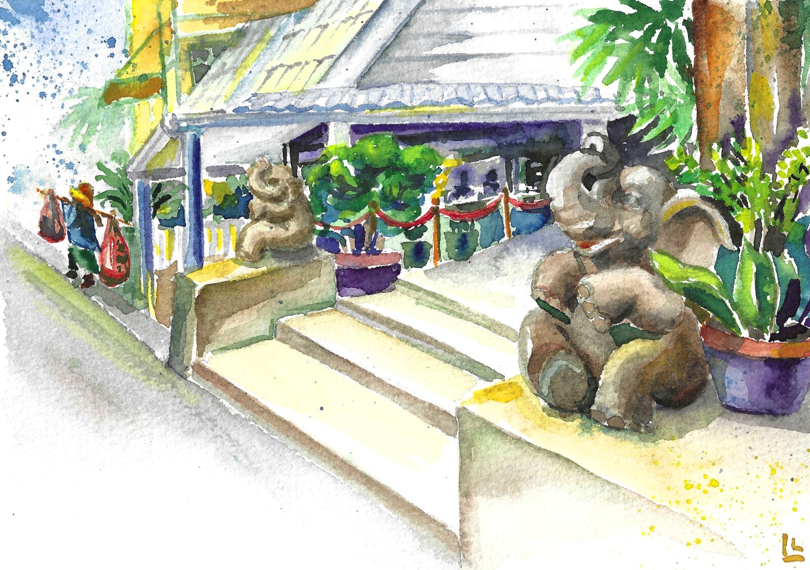 Asia Landscape painting, Watercolor artwork, Hong Kong, Samui, Thailand