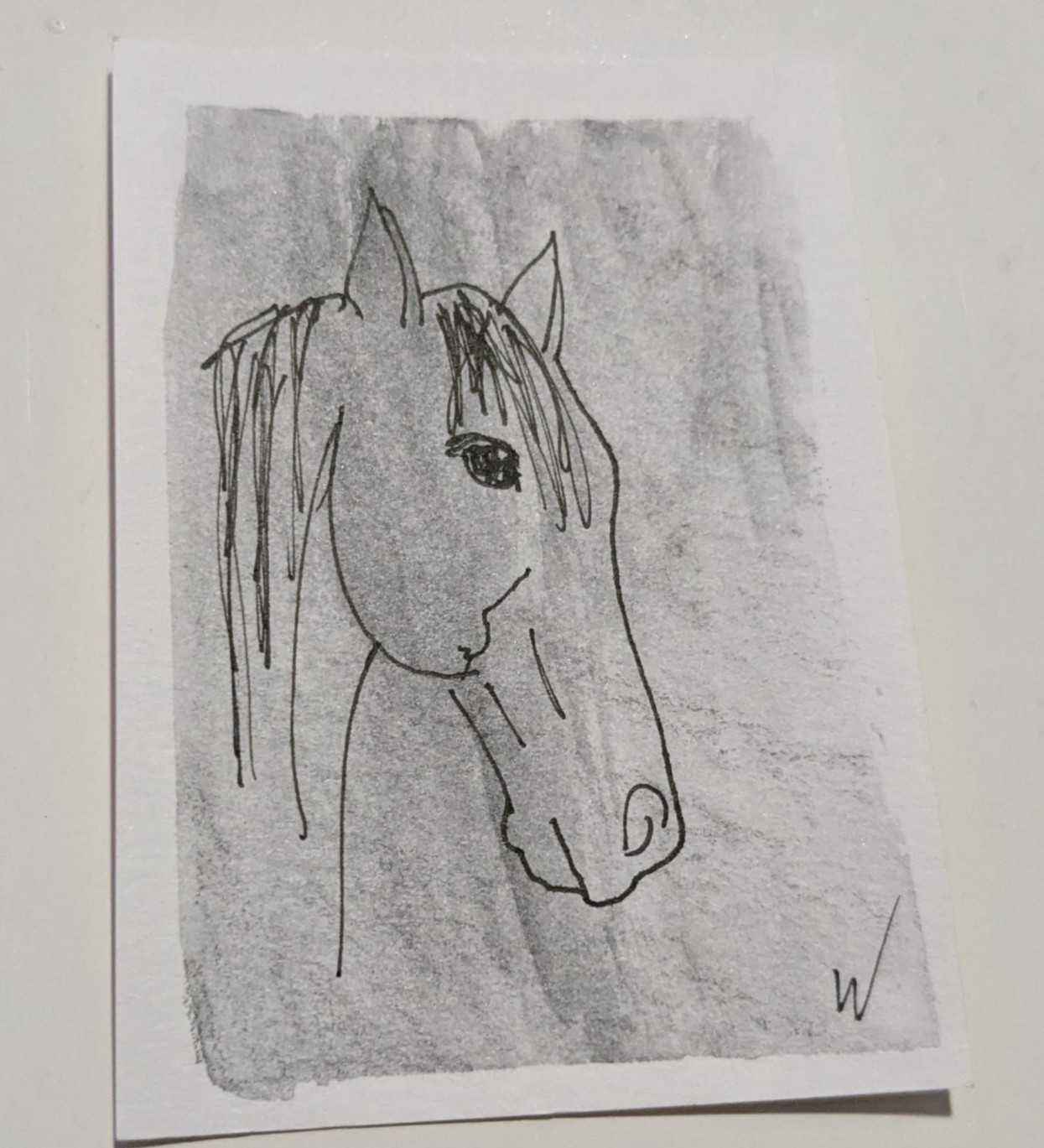 Watercolor Ink Sketch Original Expressive Horse ACEO Art Card Serene WACHTEL