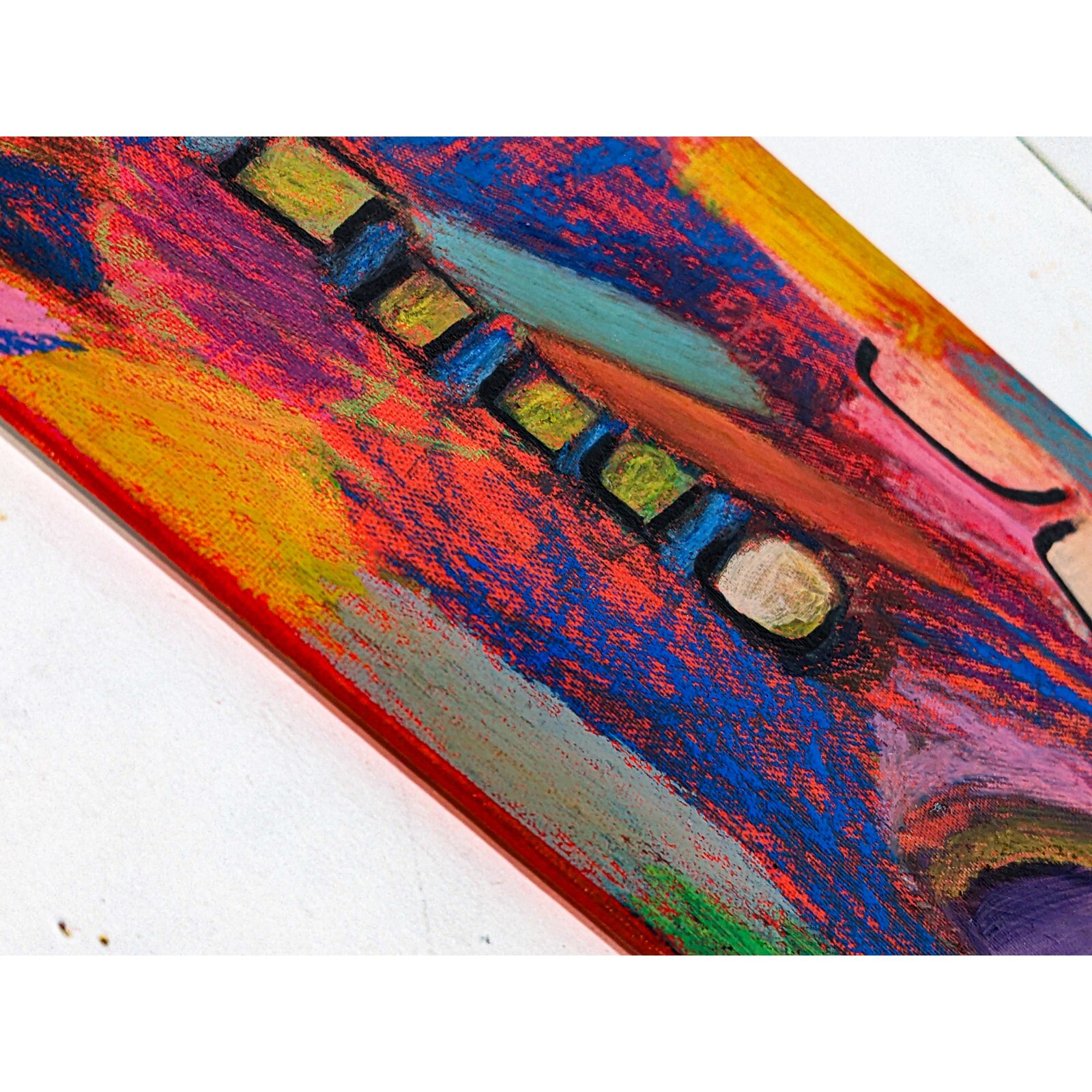 Oil pastel framed matted canvas board abstract modern gallery wall contemporary