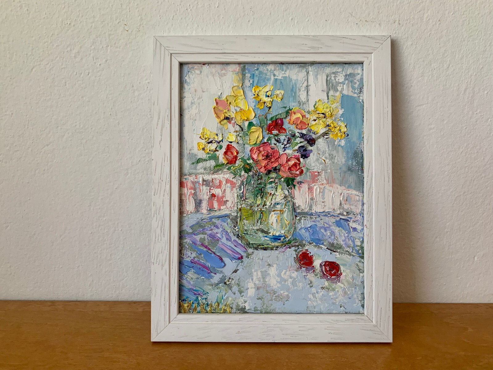 Still Life With Flowers Oil Painting On Canvas Board Summer Bouquet Artwork