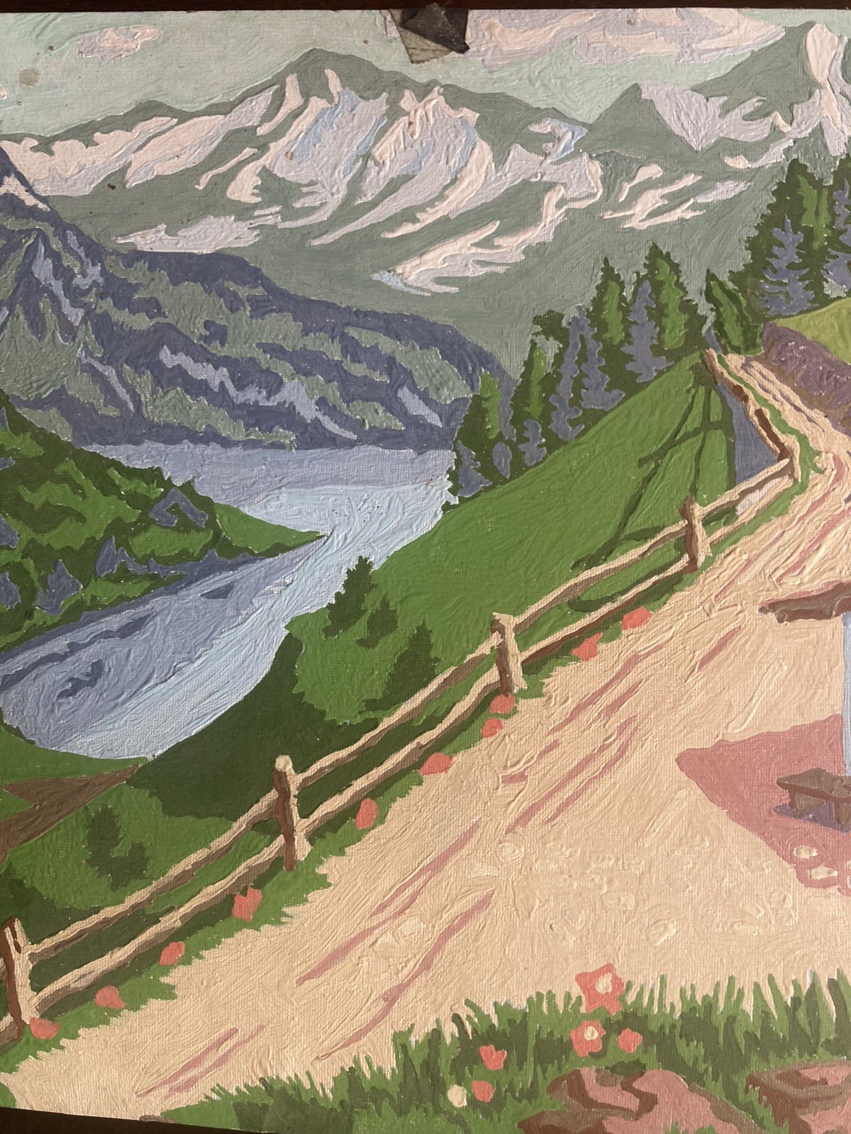 vintage Italian Alps 1956 Paint-By-Number scene titled «Italian Alps». 16×12