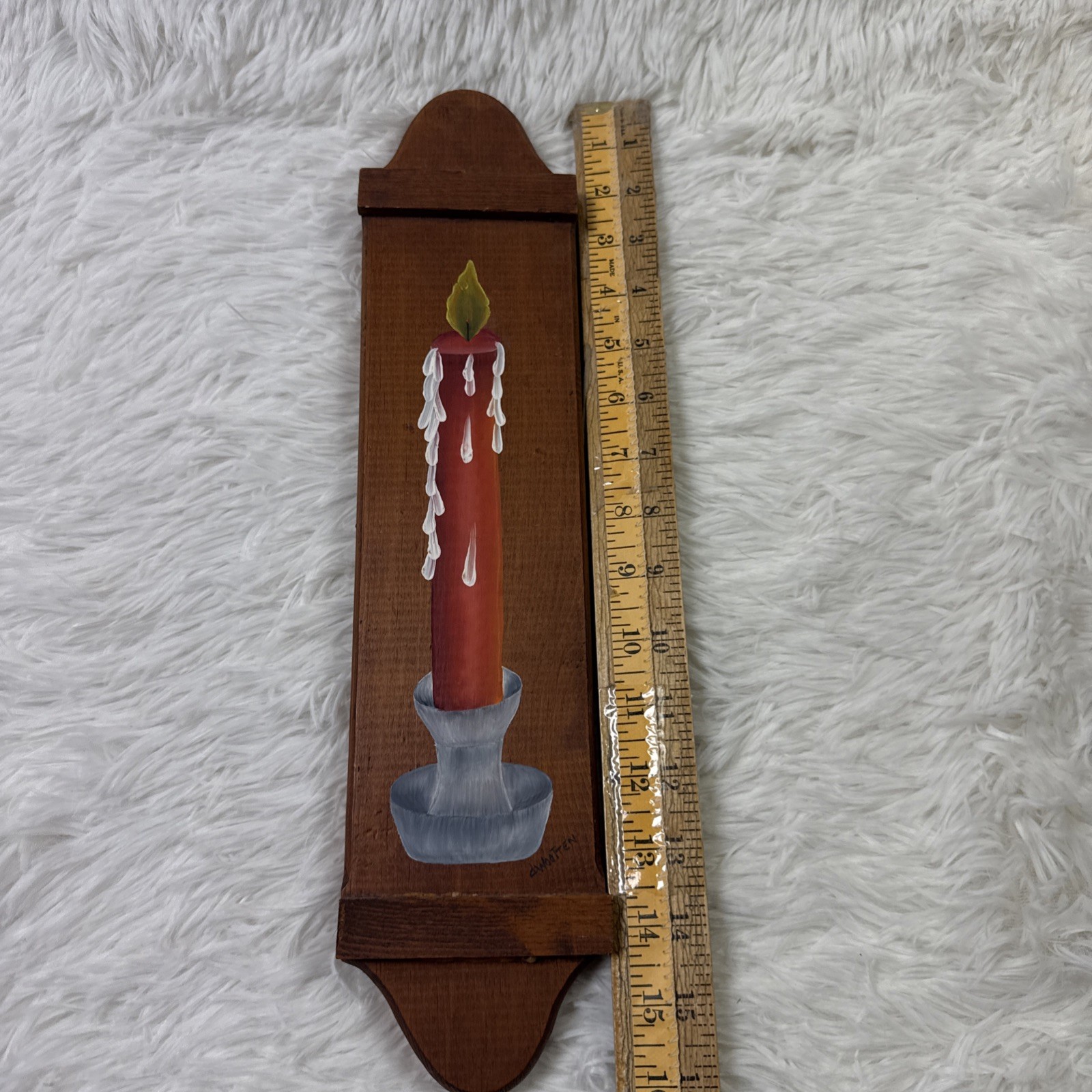 Vintage Hand Painted Candle Wall Plaque Signed Whitten Primitive Folk Art Decor