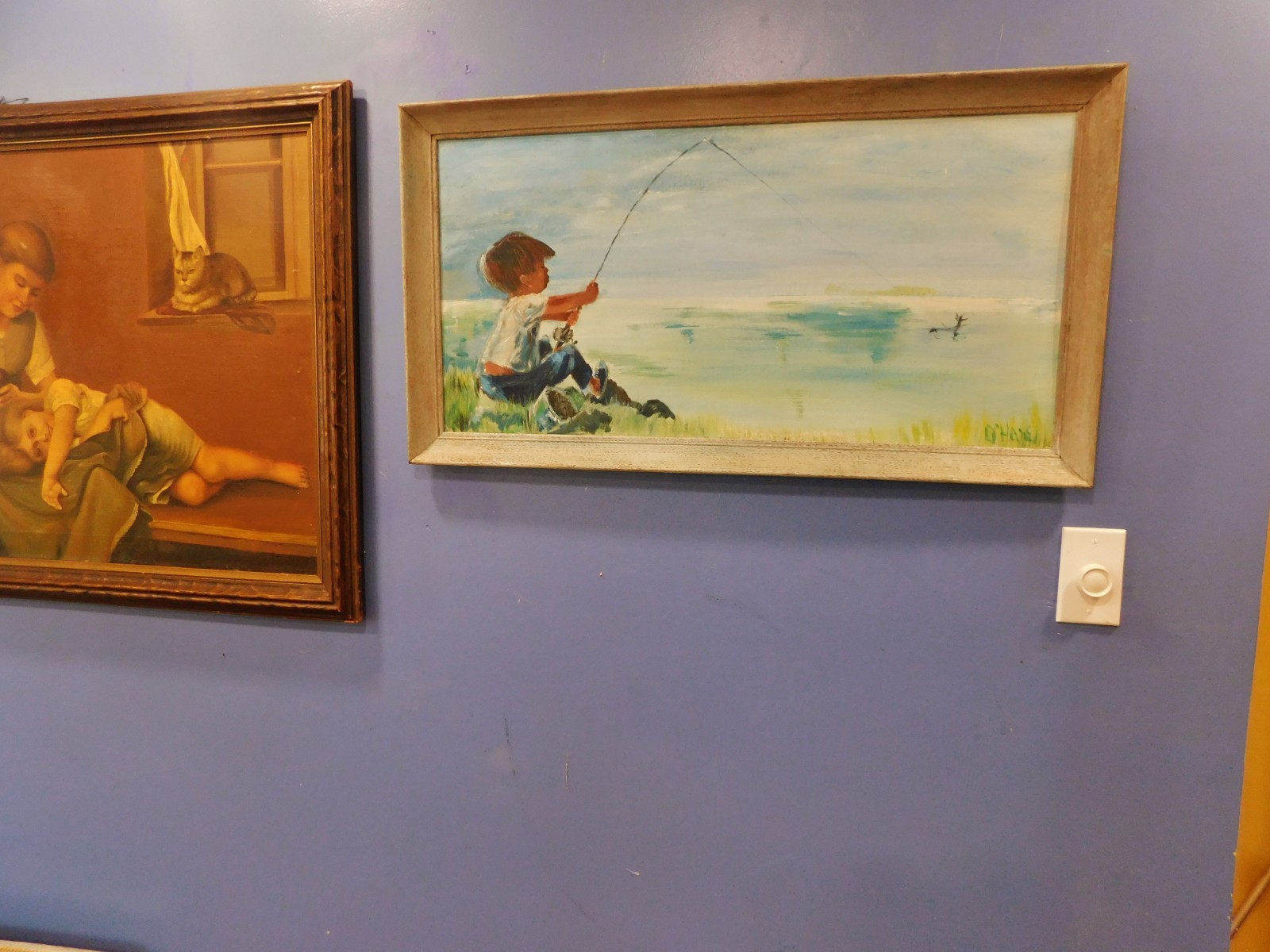 1950’s Figurative impressionist oil painting BOY FISHING Marilynn O’hare LISTED