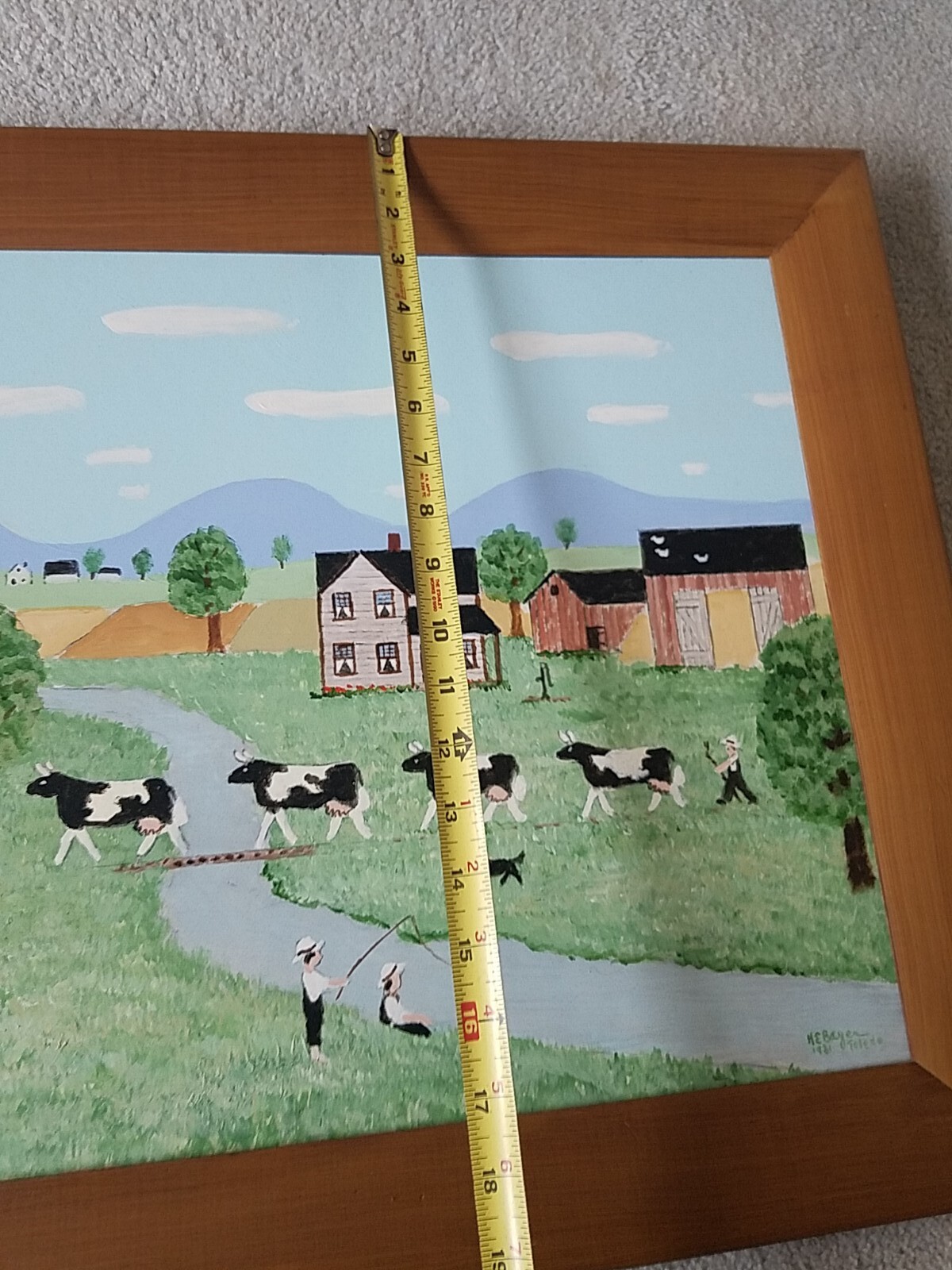Harold Everett Bayer, Toldeo Ohio painting primitive folk farm landscape cows