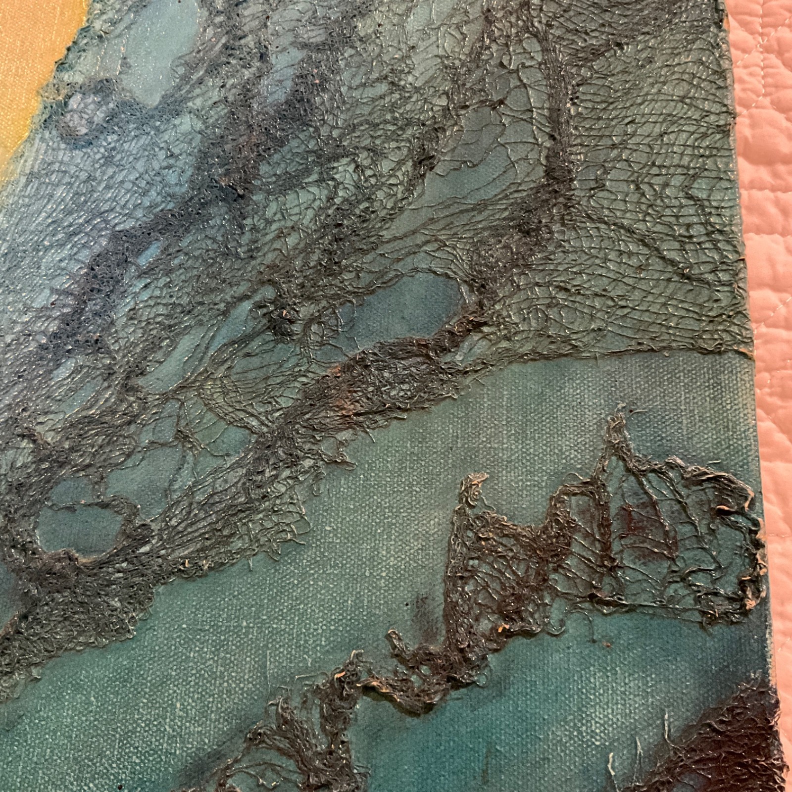 VINTAGE original hand painted oil Painting collage fantasy mystical mountains