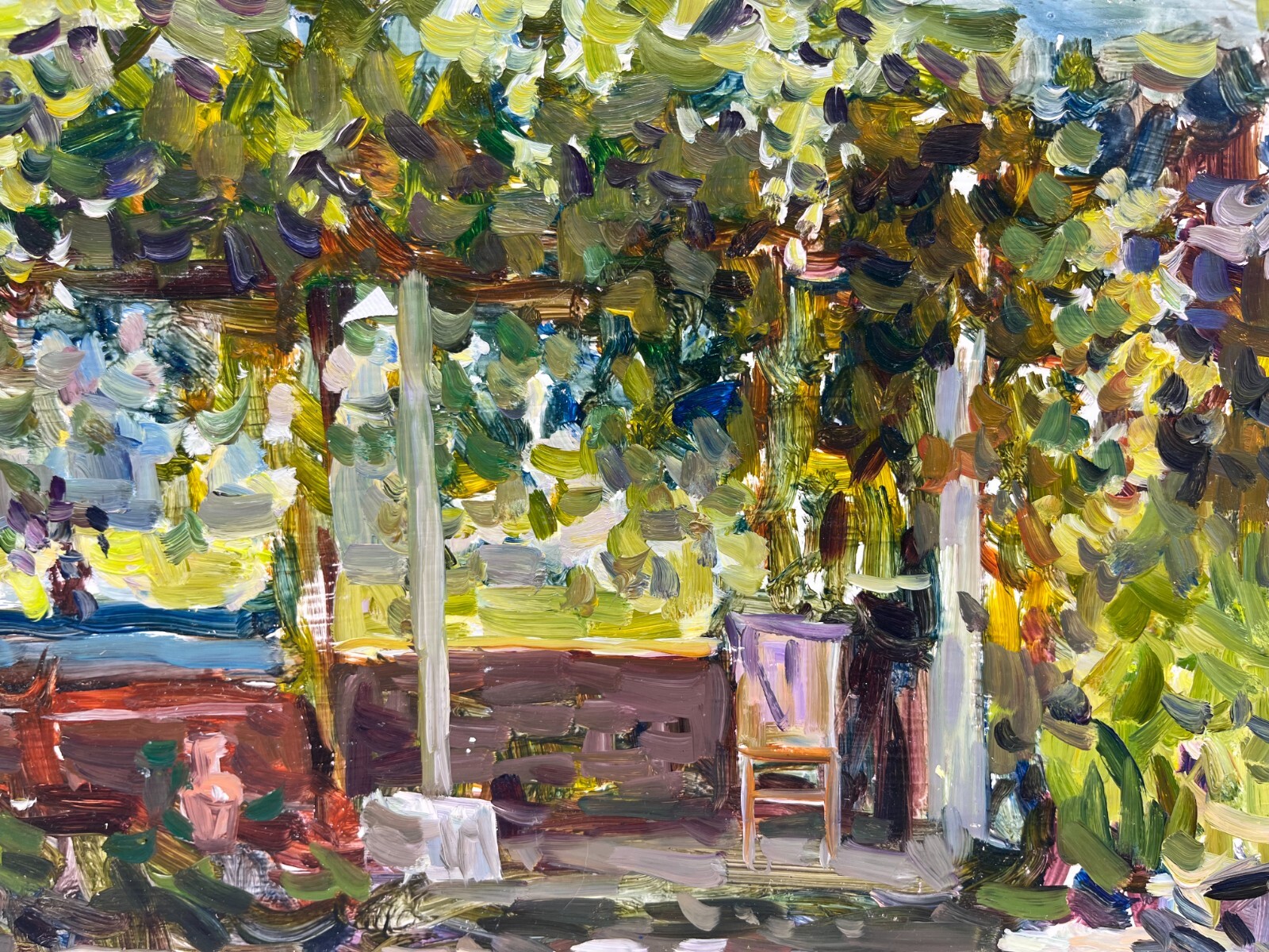 Oil painting Unframed Gazebo S.Animov original painting kitchen decor art