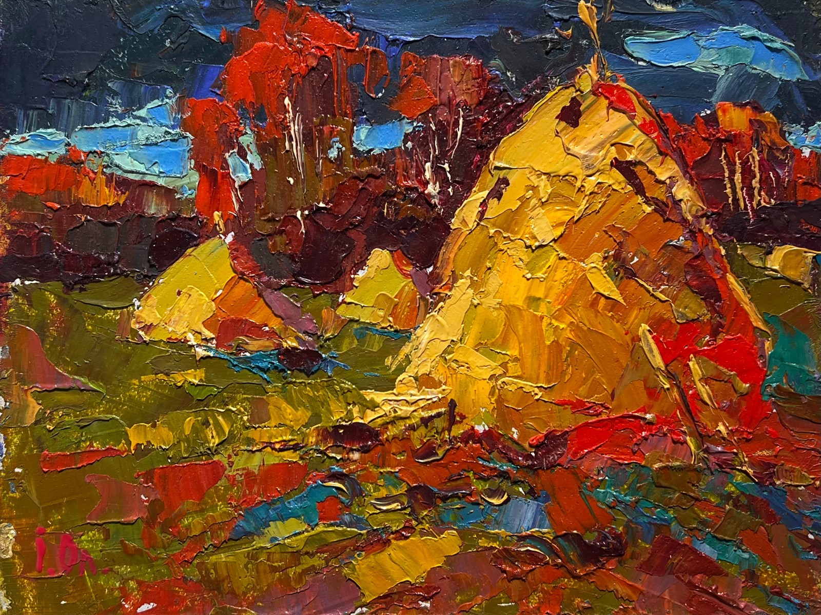 Oil Painting Autumn Fields And Haystacks O. Ivanyuk Unframed Original nAAA3965