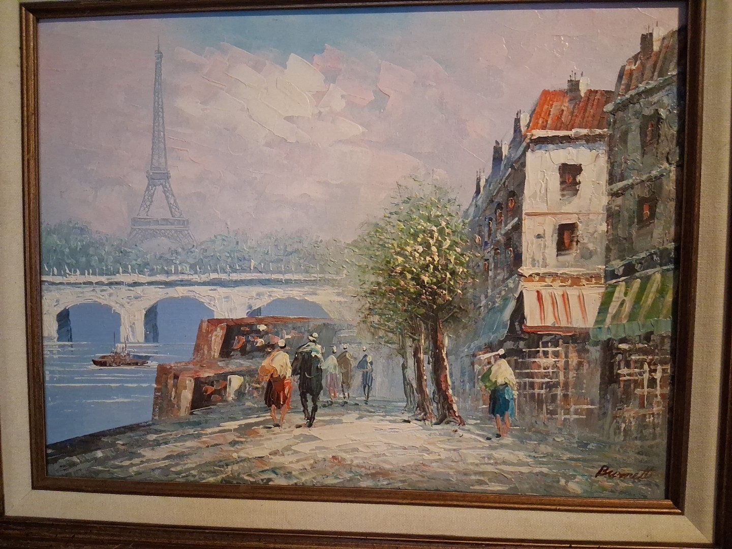 Vintage Burnett Paris Street Scene Fine Art Oil On Canvas Painting Framed