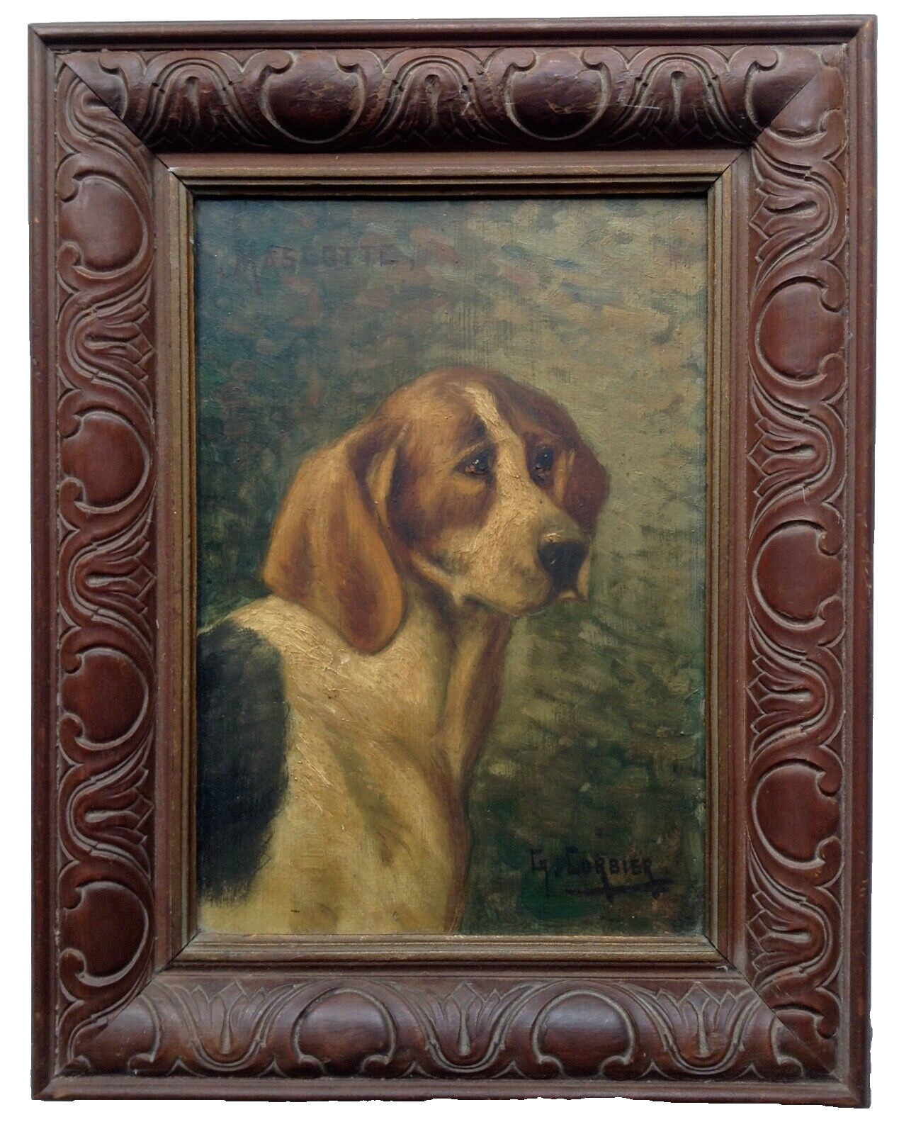 Gaston CORBIER (1869-1965) Antique French Impressionist Oil 1900’s Dog Portrait