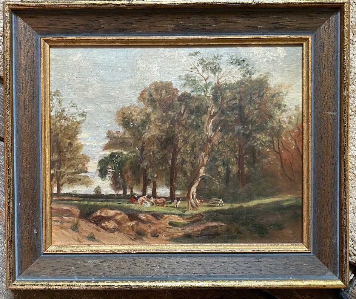 ::PAINTING SMALL ROMANTIC KHE TREES IN A CLEARING CIRCA 1900 ANTIQUE FRAME