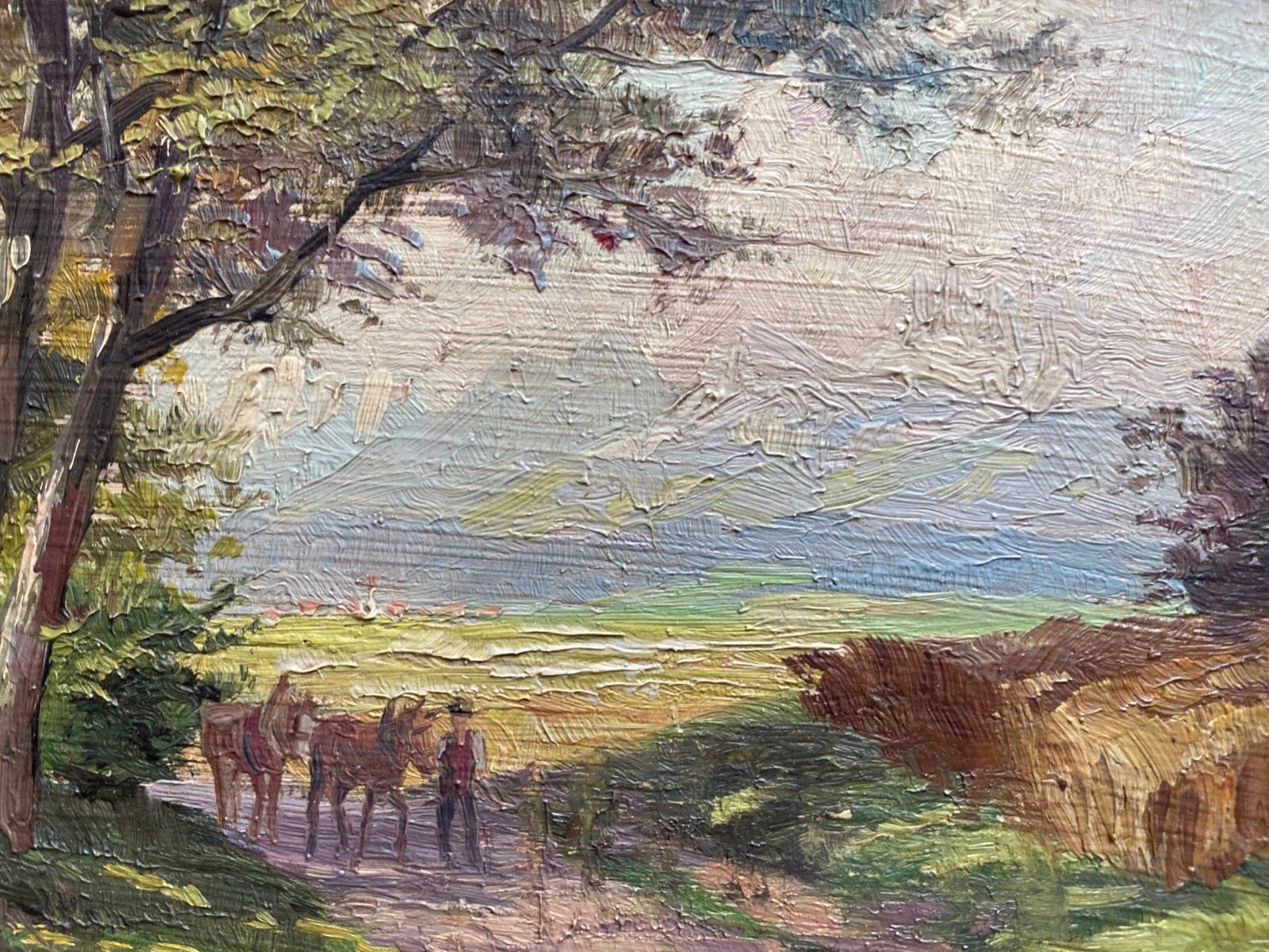 ::ÖLGEMÄLDE HANS HOLZAPFEL (1884-1960) BEZ. CHIEMGAU BLICK AUF WALDWEG MIT PFERD