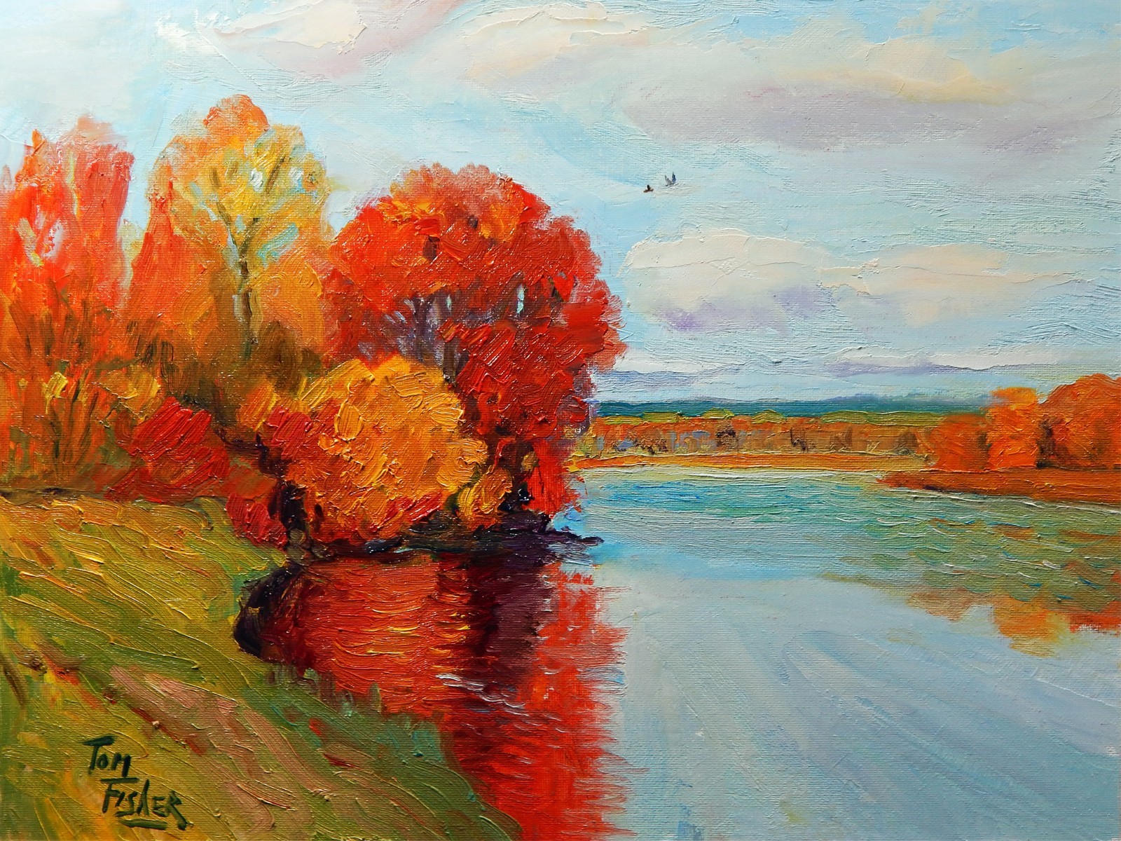 River peaceful colorful realistic Impressionism oil Painting landscape TomFisher
