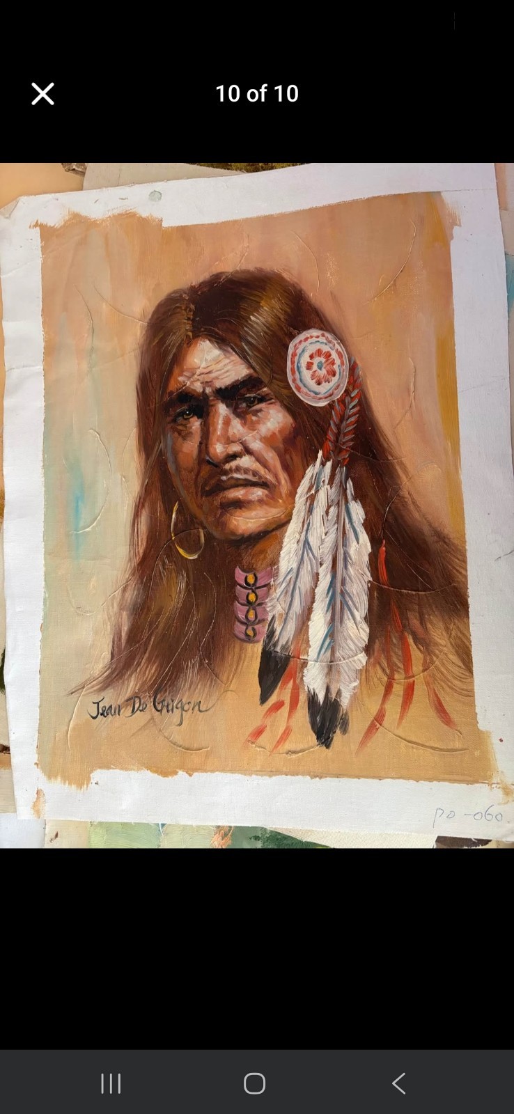 Vintage Jean De Grigon Native American Indian Chief Portrait Oil Painting 20×24