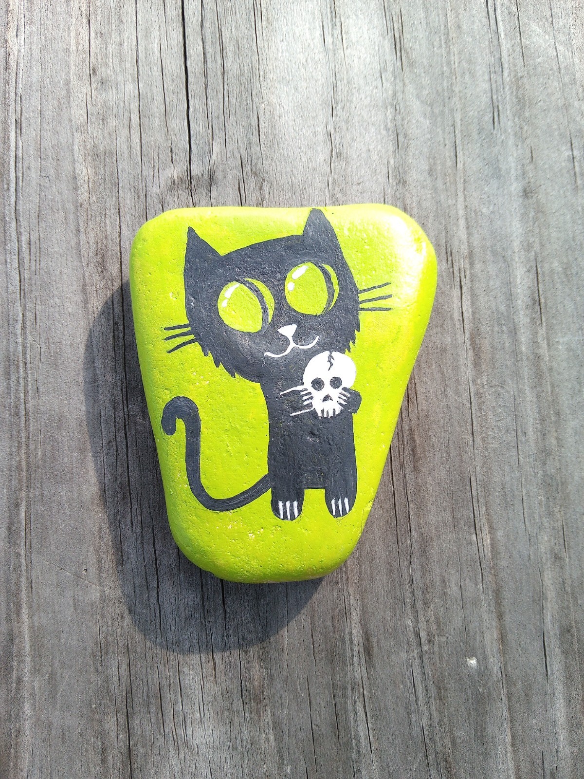 Black Cat – Shakespeare – Painted Rock – Skull – Stone Art
