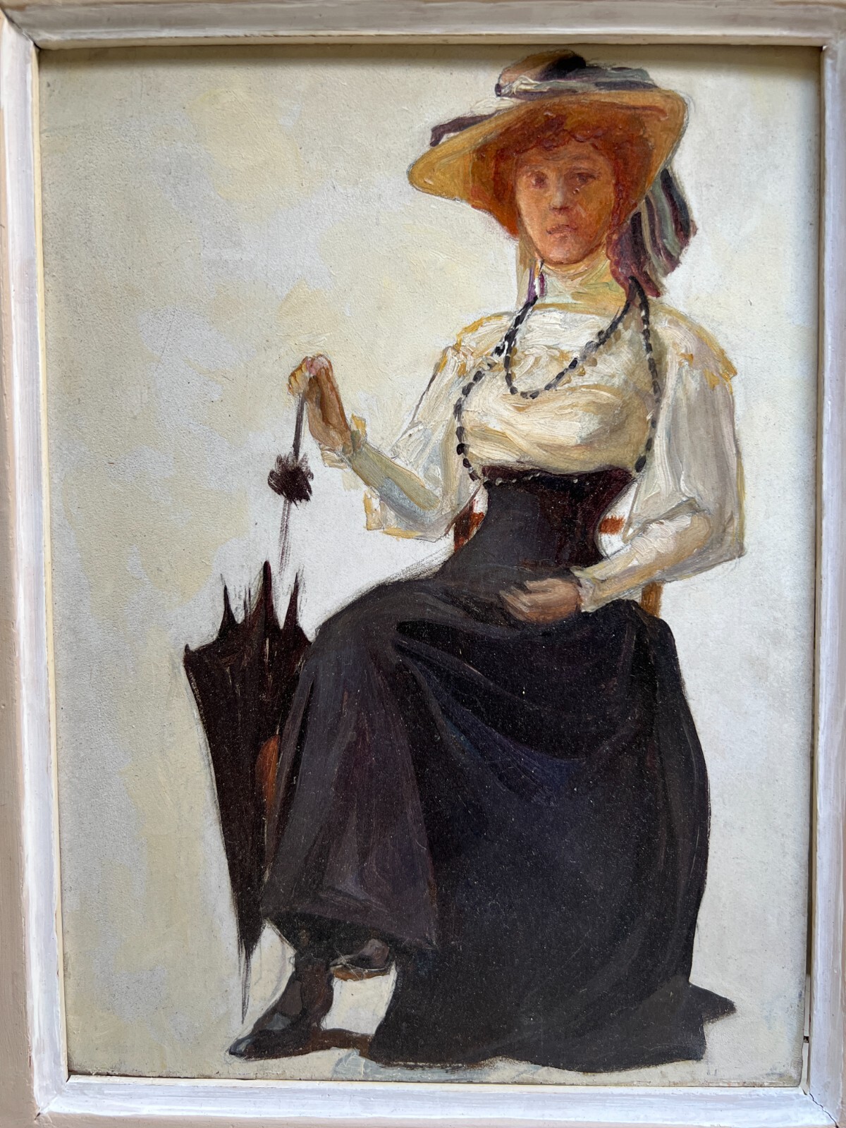 French School Around 1890 – Elegant with Umbrella – Impressionist