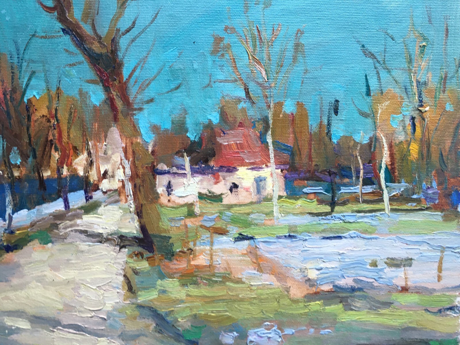 Oil painting Street Ukrainian painter Cardboard Unframed Decor original art
