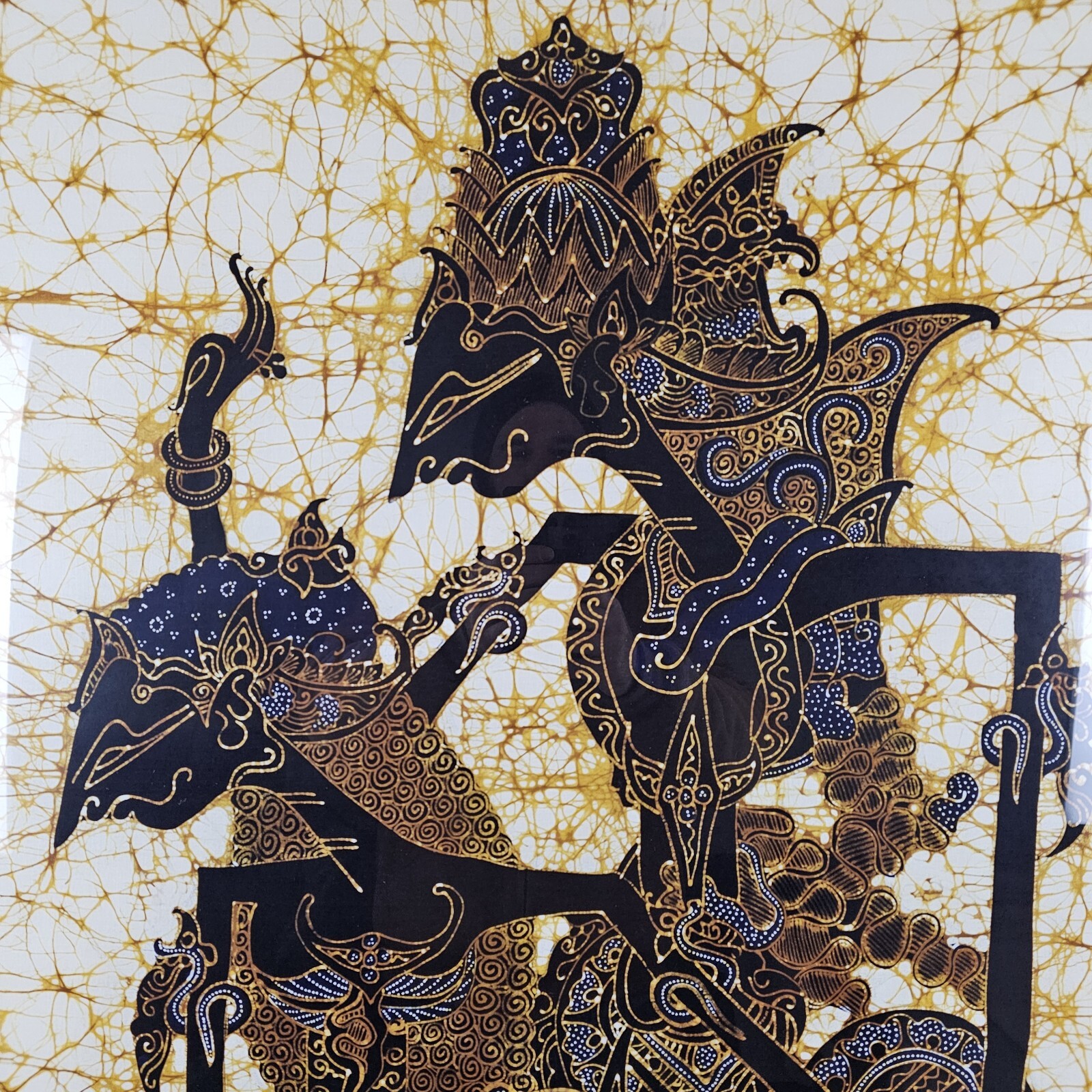 Large Original Signed Batik Painting 37.5×30.5 Framed Art – Rama & Shinta