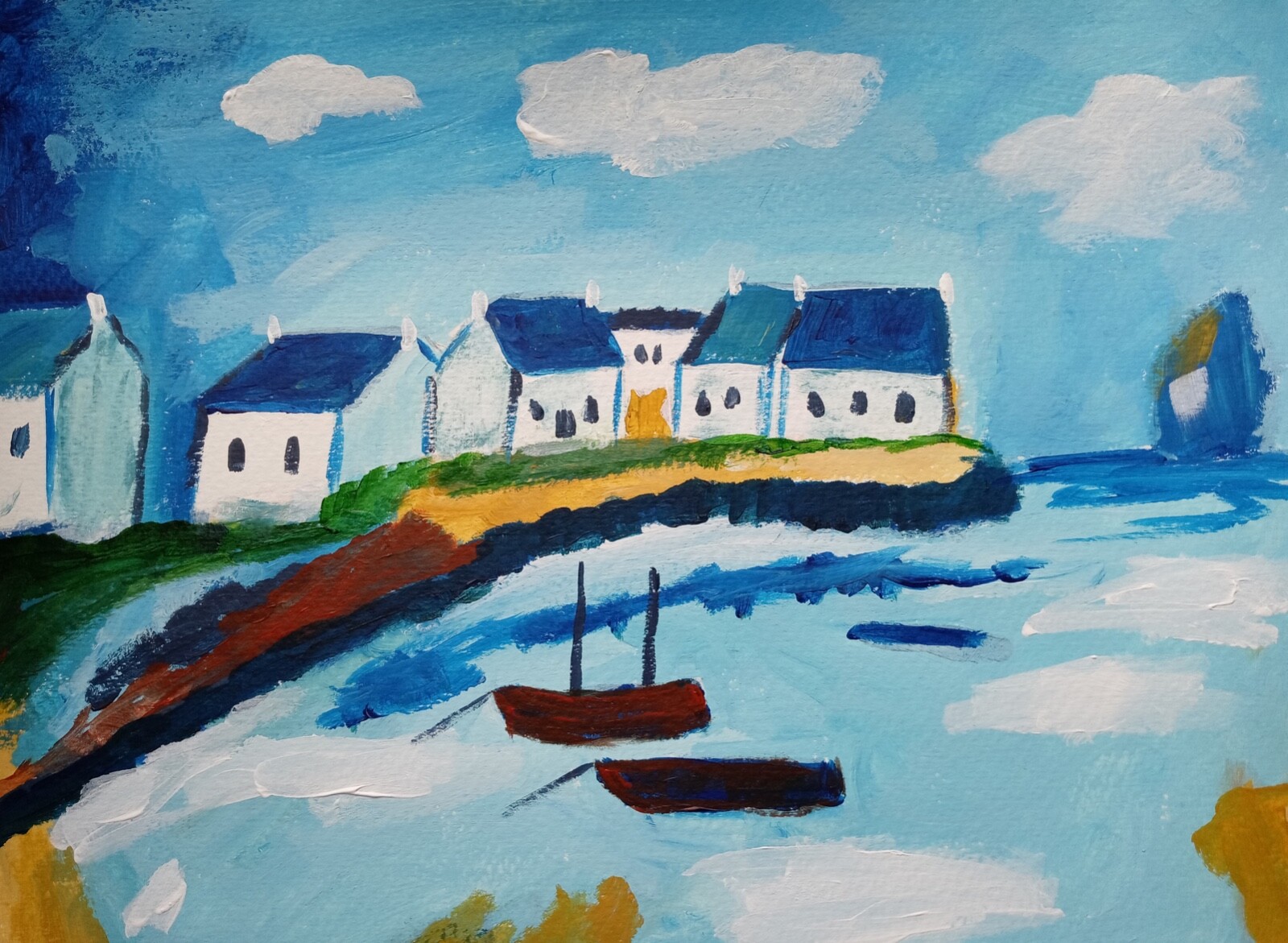 Impressionism SEAPORT LANDING 11X14 Handmade Signed Colorful ART Painting