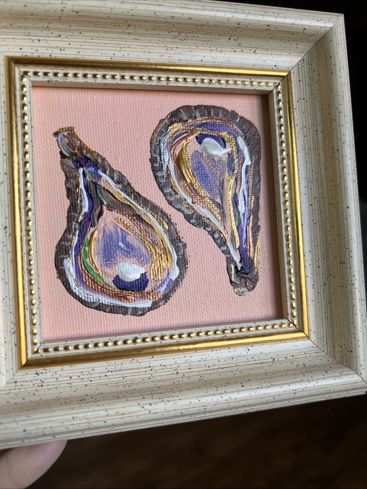 Oyster Shell,pearl , original,miniature Painting,small,mini, Framed